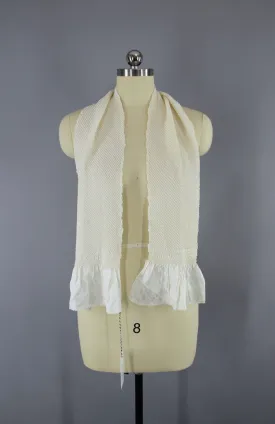 1960s Silk Kimono Obiage Scarf / Ivory White Shibori