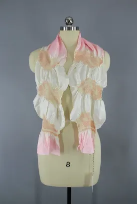 1960s Silk Kimono Obiage Scarf / Pastel Pink Ombre Shibori