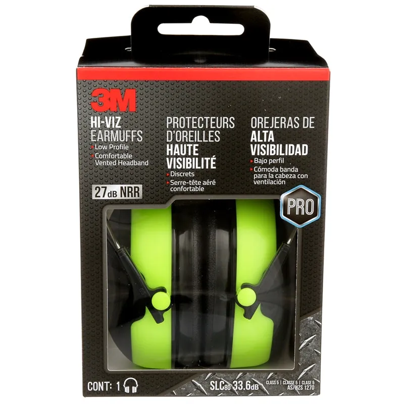 3M Hi Viz Earmuffs 27dB Green & Black