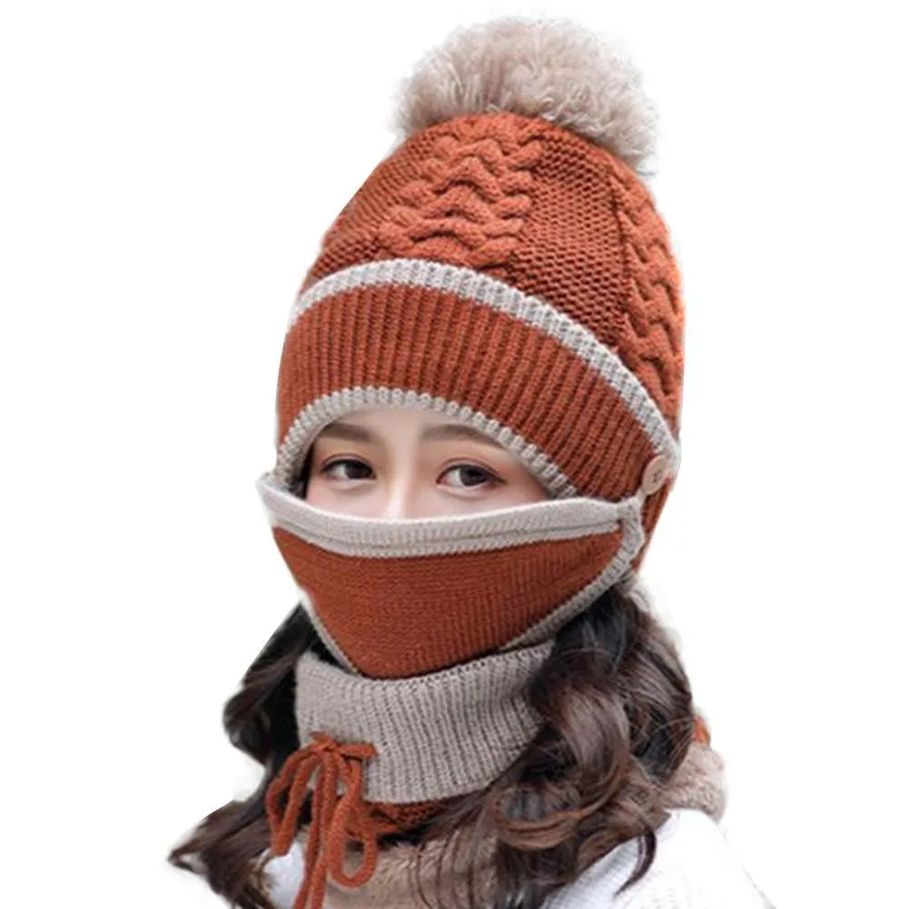 3PCS Womens Winter Scarf Hat Set