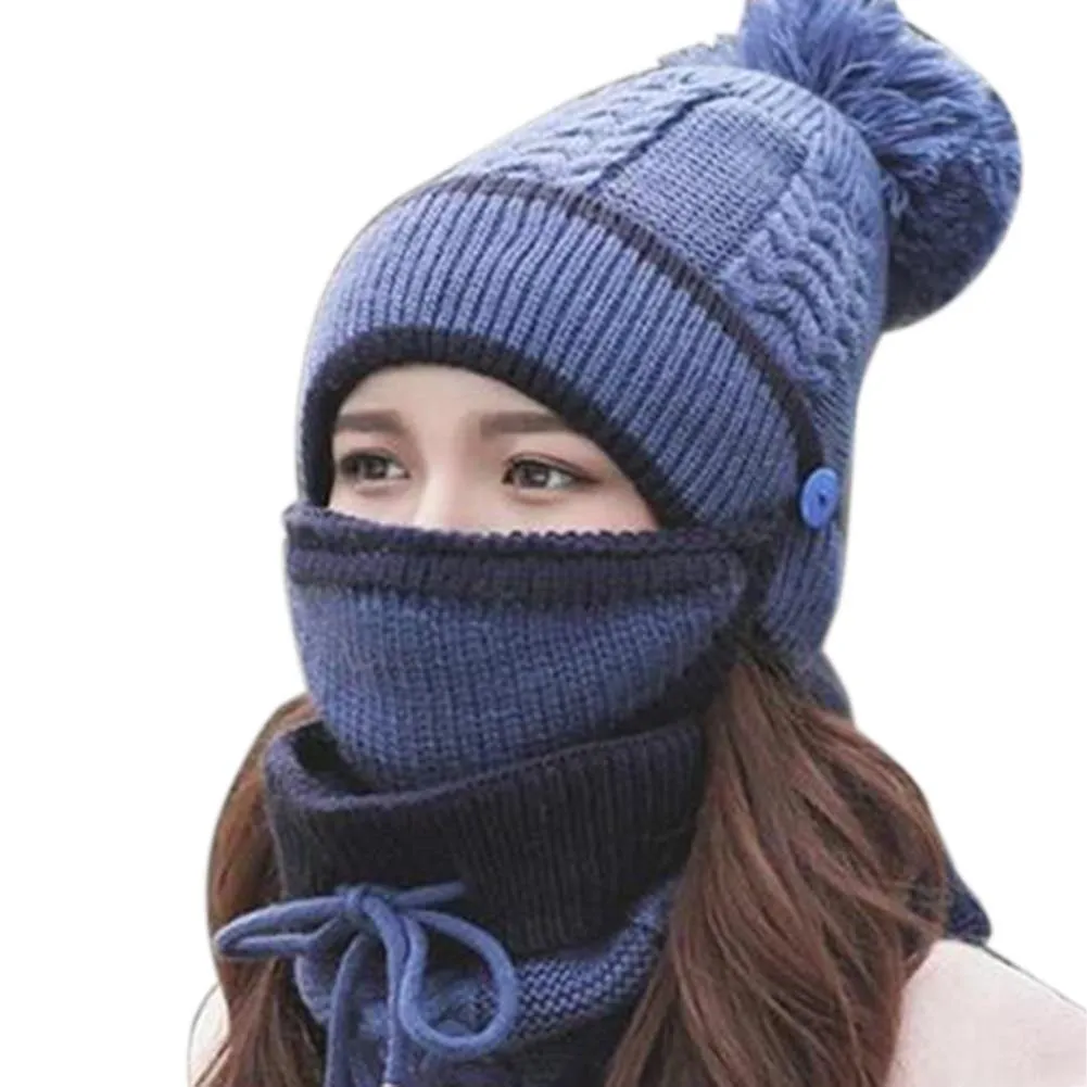 3PCS Womens Winter Scarf Hat Set