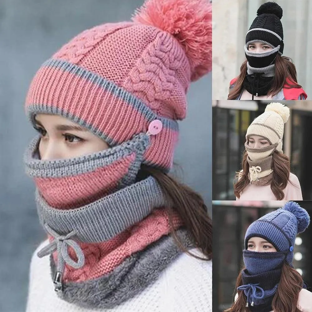 3PCS Womens Winter Scarf Hat Set