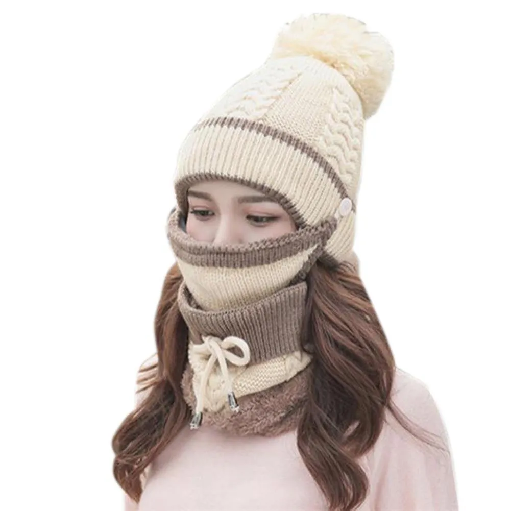 3PCS Womens Winter Scarf Hat Set