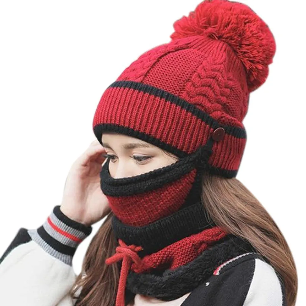 3PCS Womens Winter Scarf Hat Set