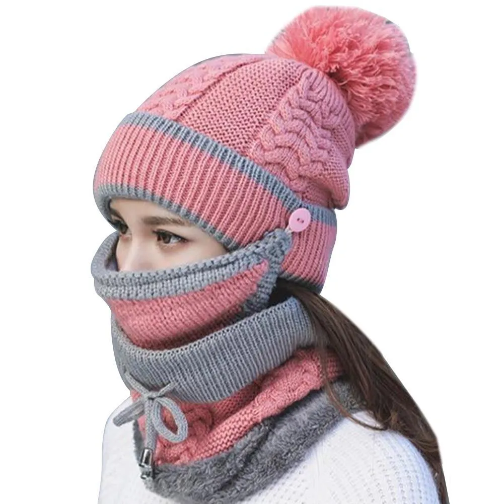 3PCS Womens Winter Scarf Hat Set