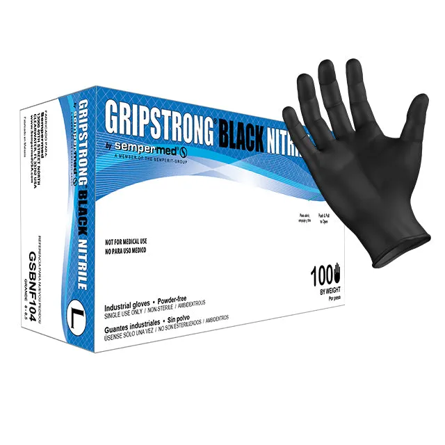 (70 Case/Full Pallet) GripStrong Black Nitrile Gloves (4 mil) | Industrial Grade | Case of 1000