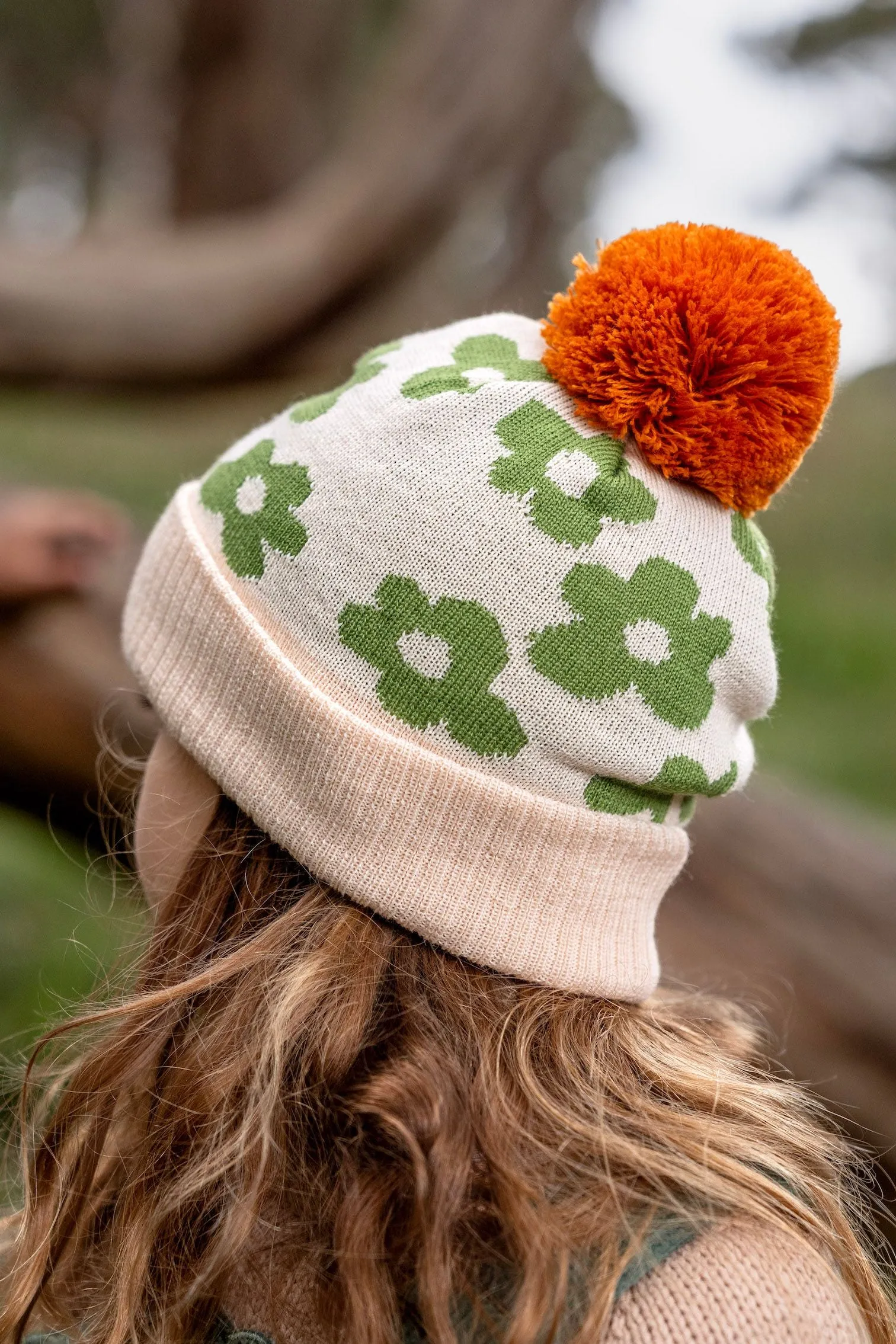 Acorn Kids: Flower Power Merino Beanie Green