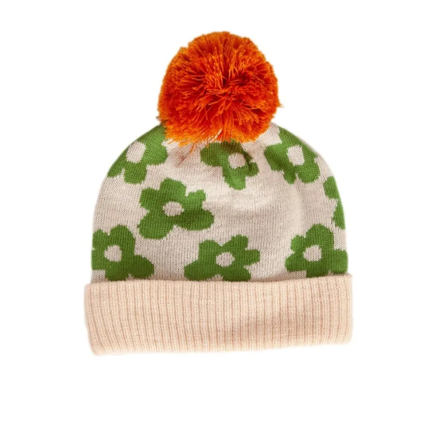 Acorn Kids: Flower Power Merino Beanie Green