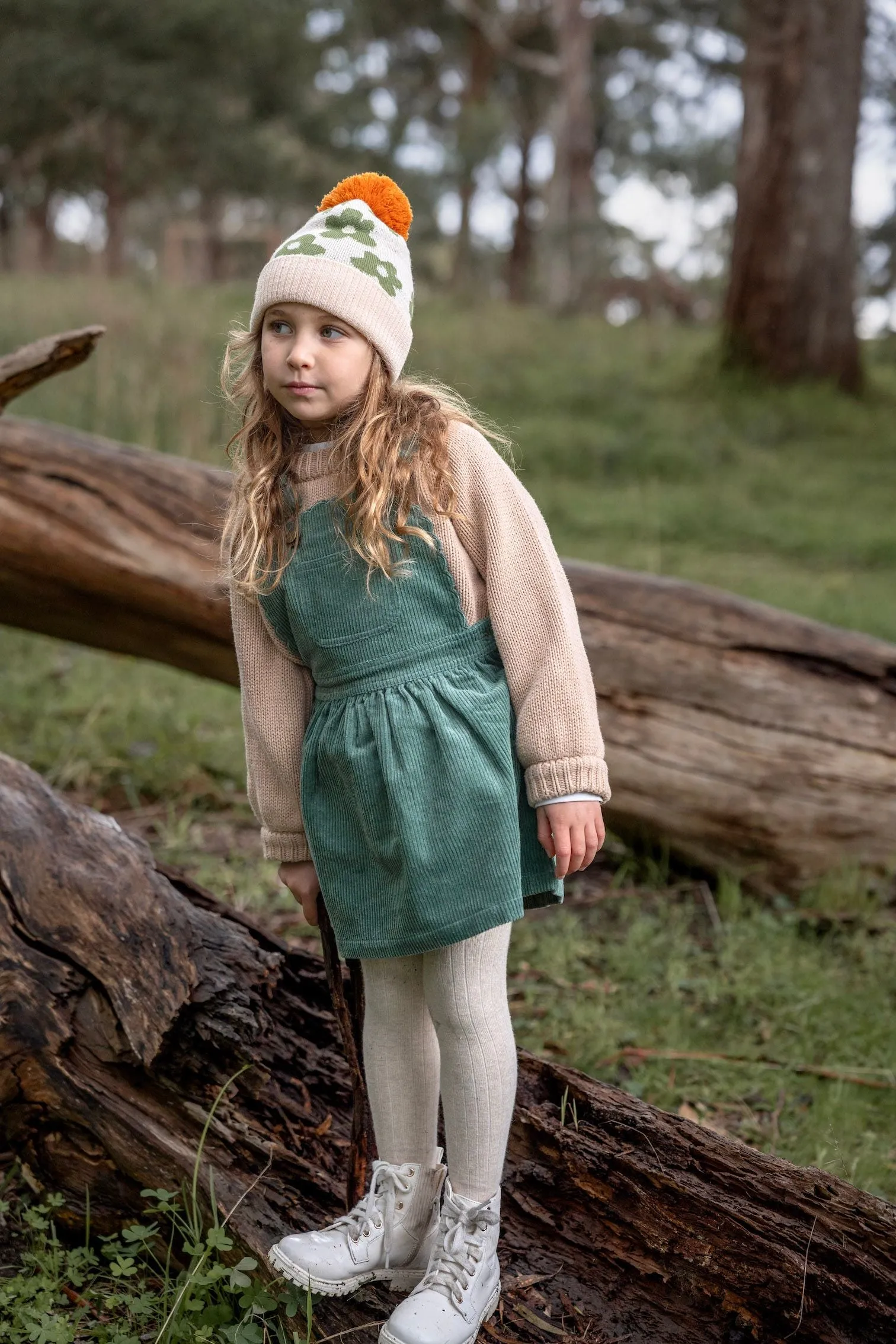 Acorn Kids: Flower Power Merino Beanie Green