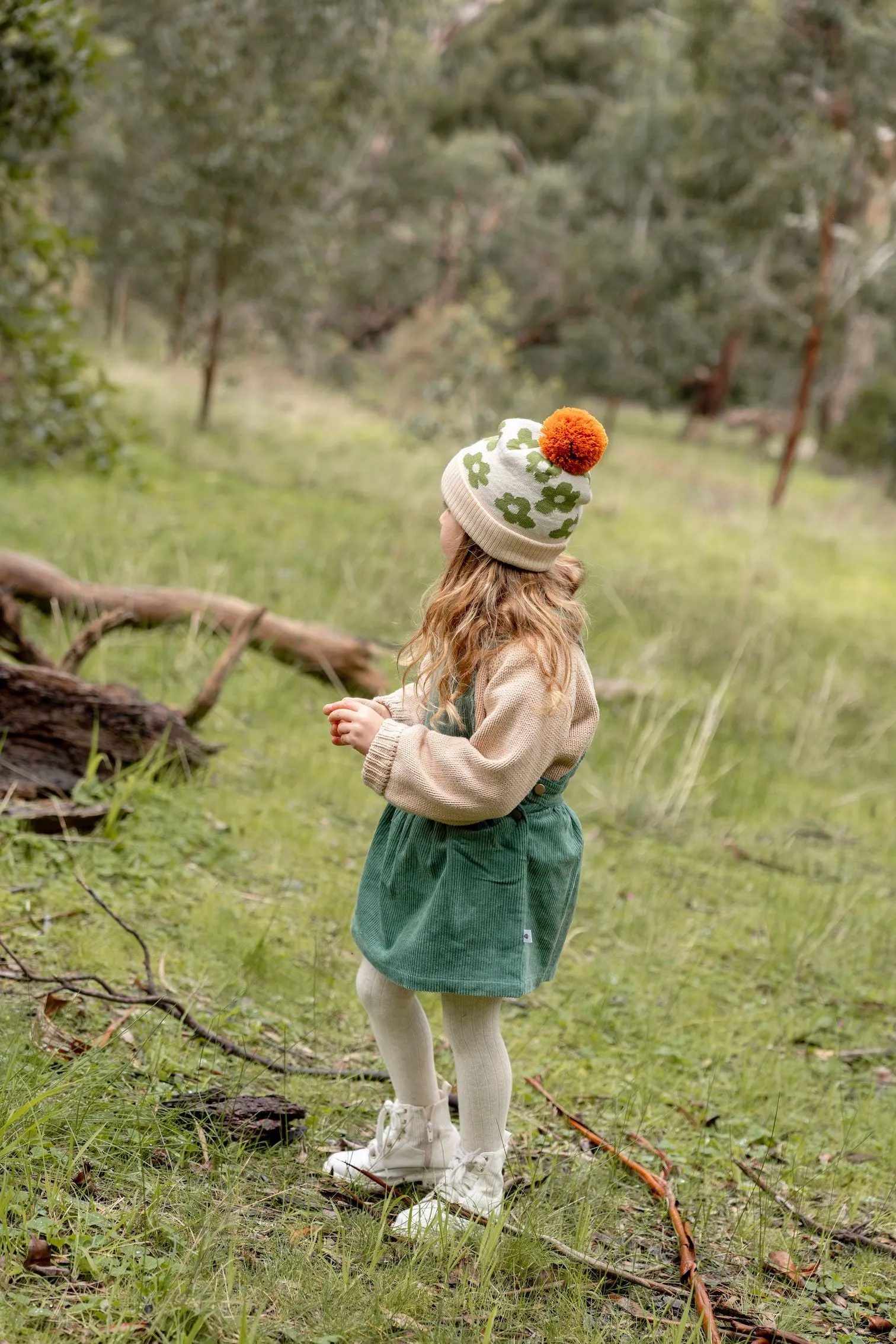 Acorn Kids: Flower Power Merino Beanie Green