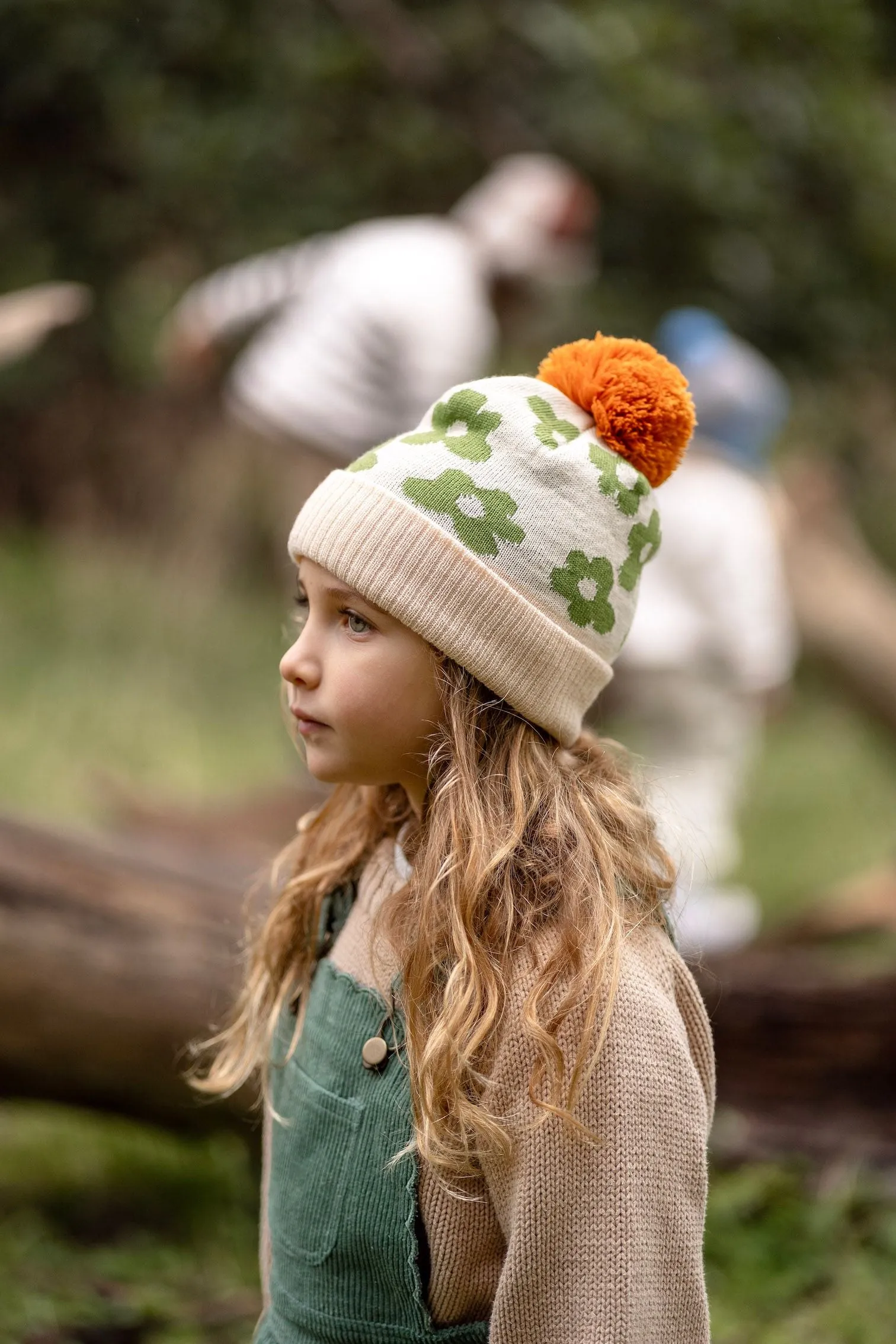 Acorn Kids: Flower Power Merino Beanie Green