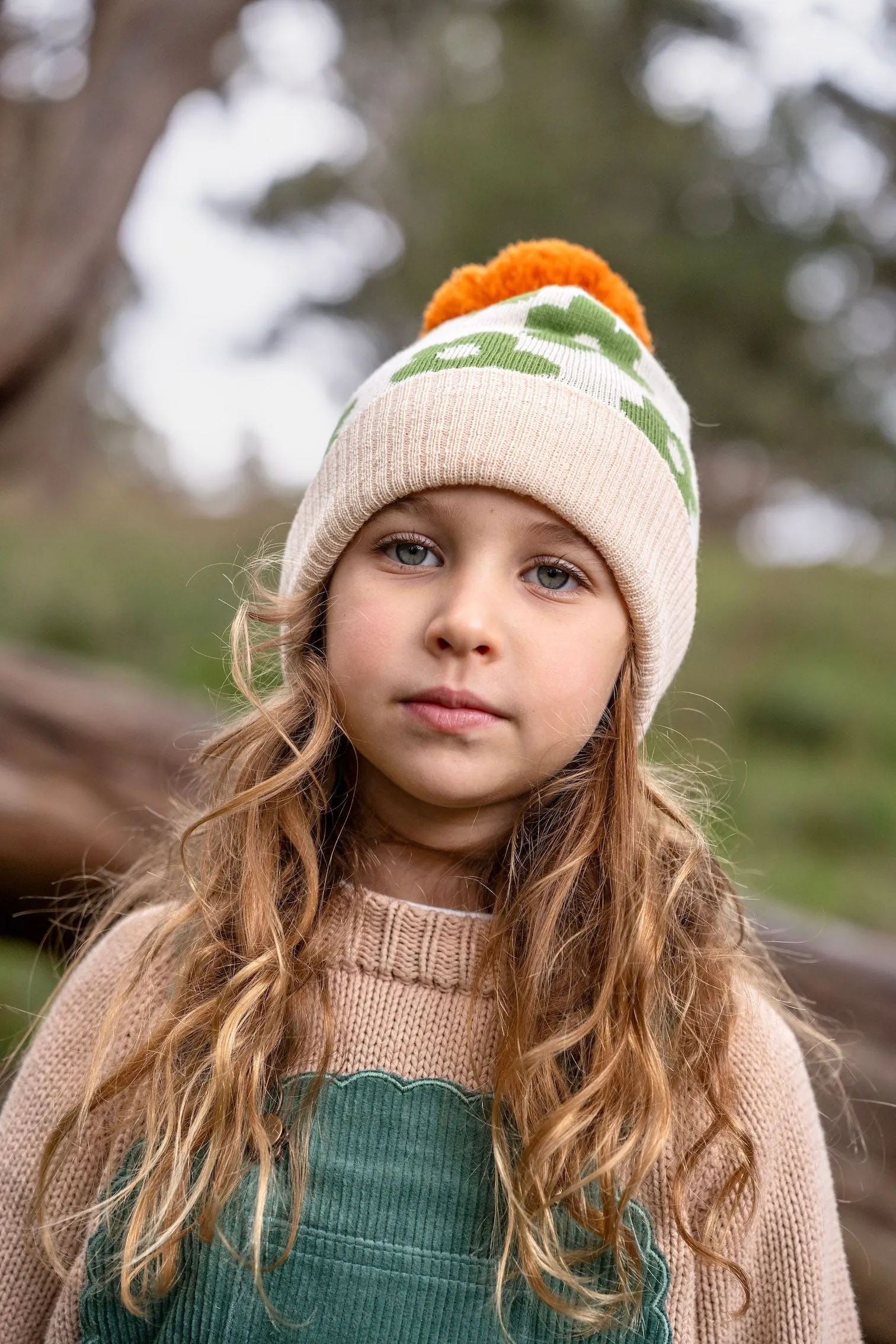 Acorn Kids: Flower Power Merino Beanie Green