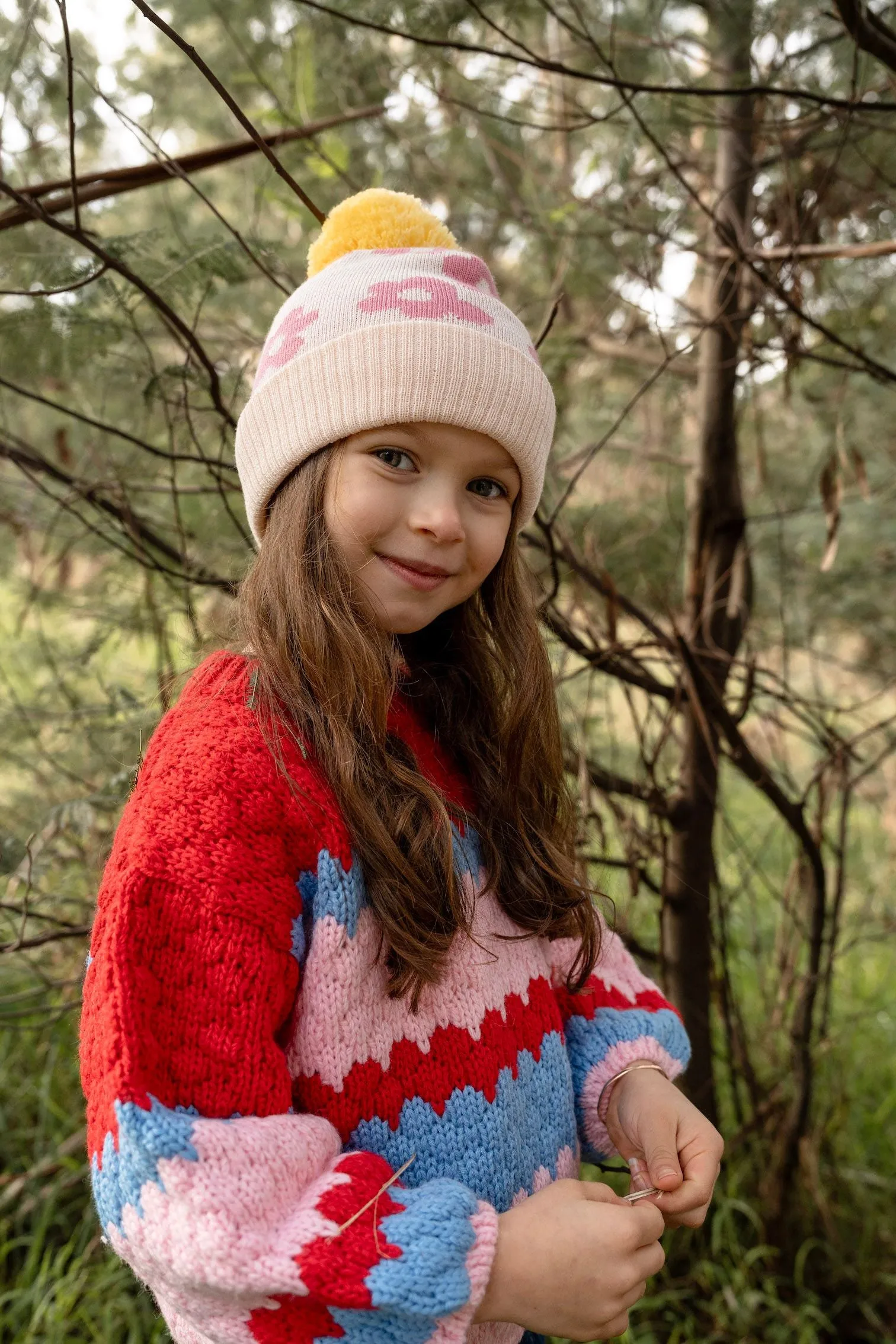 Acorn Kids: Flower Power Merino Beanie Pink