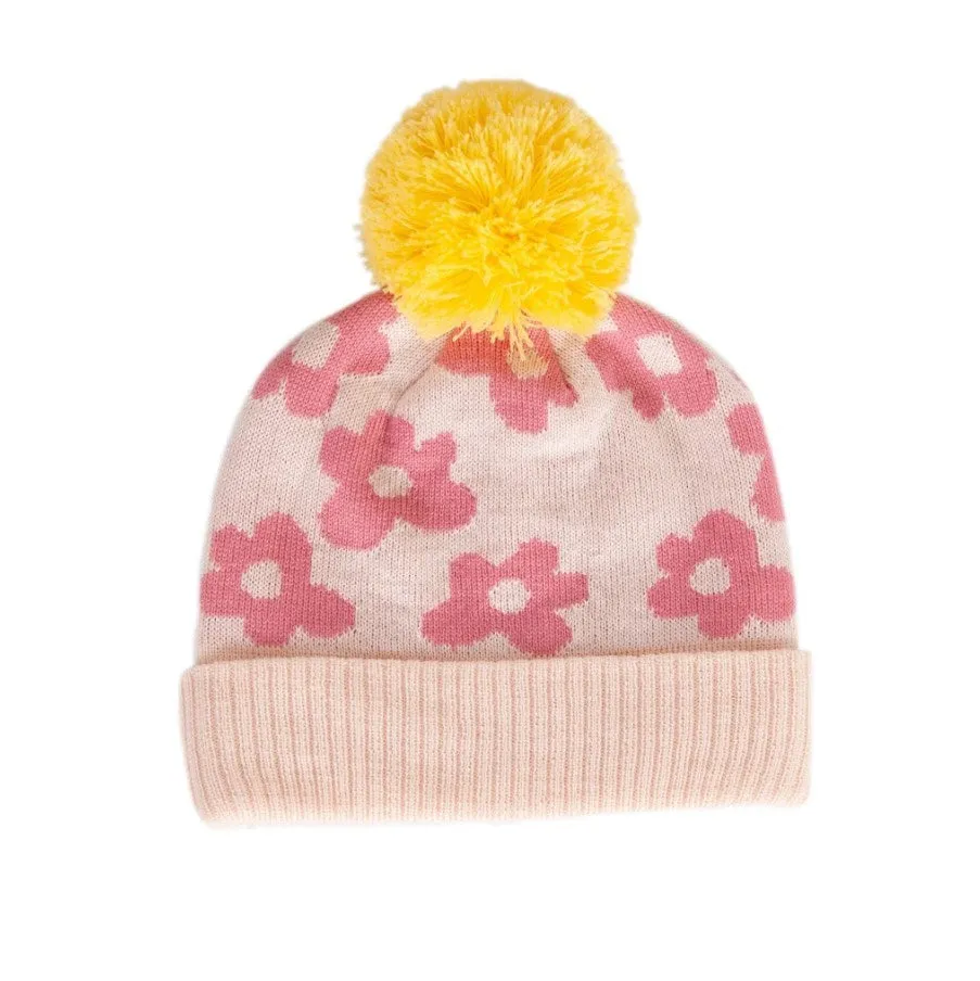 Acorn Kids: Flower Power Merino Beanie Pink