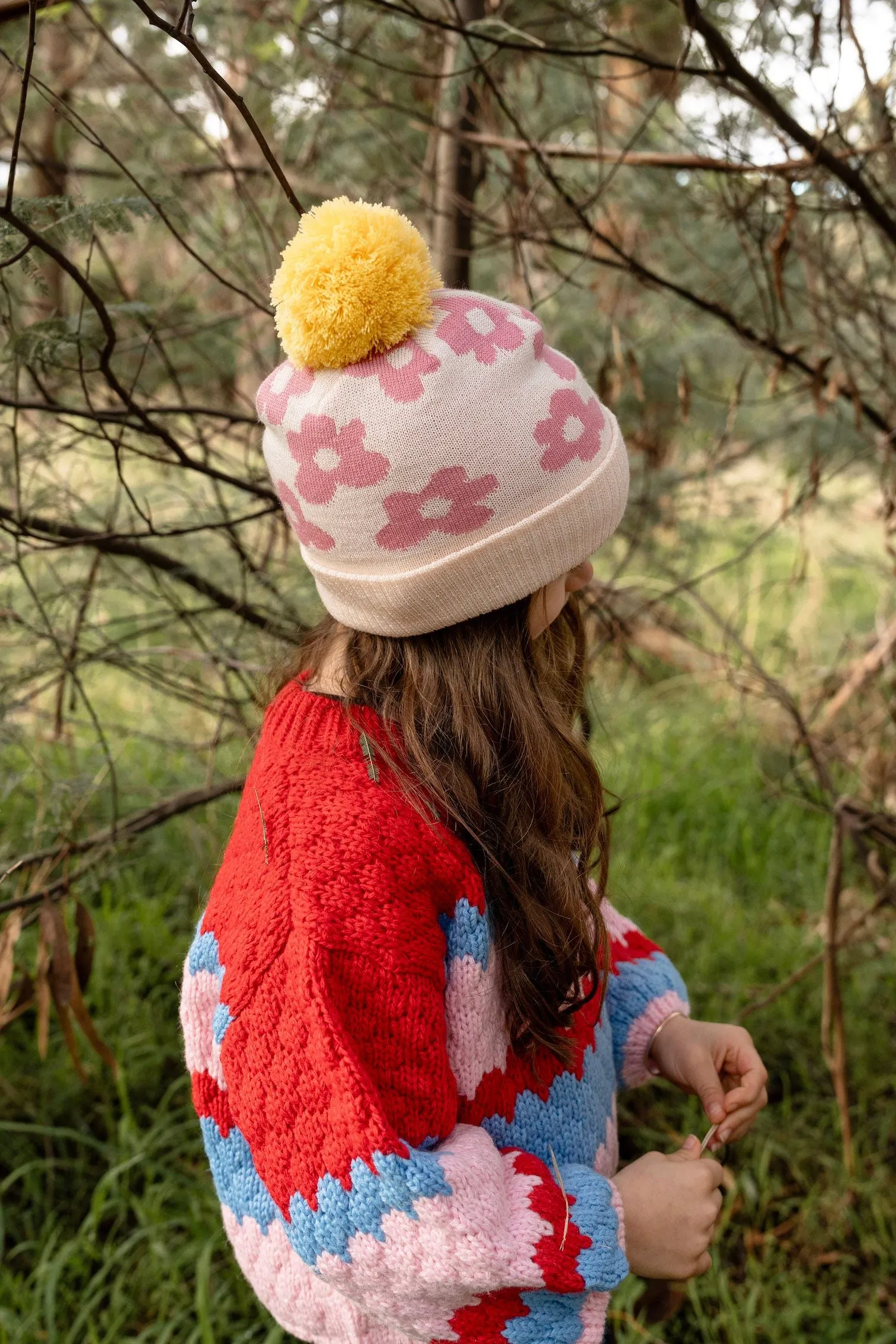 Acorn Kids: Flower Power Merino Beanie Pink