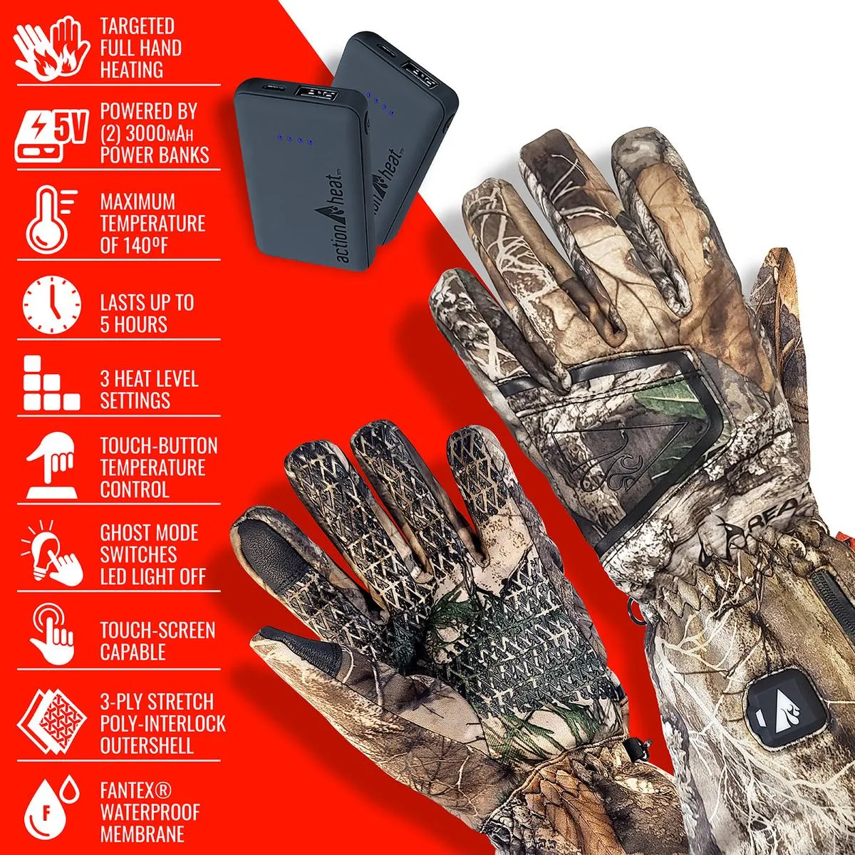 ActionHeat 5V Men's Battery Heated Hunting Featherweight Gloves