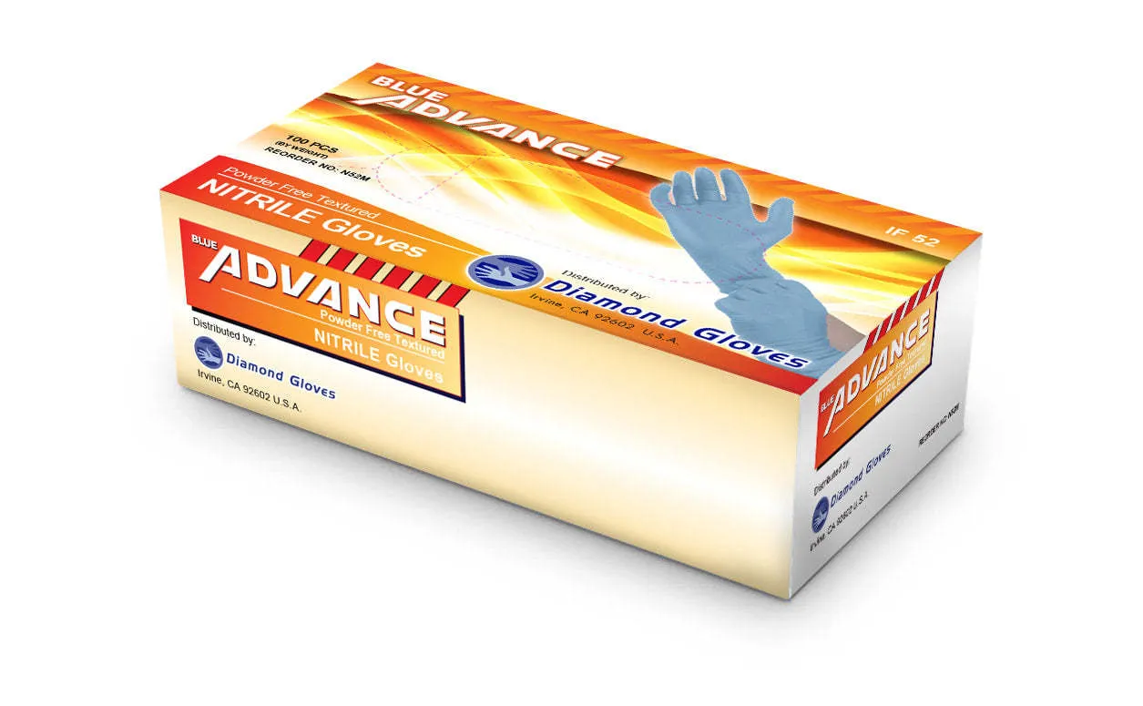 ADVANCE Blue Nitrile Gloves - Exam Grade, Powder Free (5 Mil), 1,000 Gloves