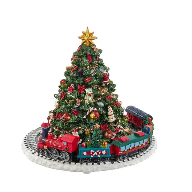 All Decked Out Christmas Tree with Revolving Train Musical Figurine