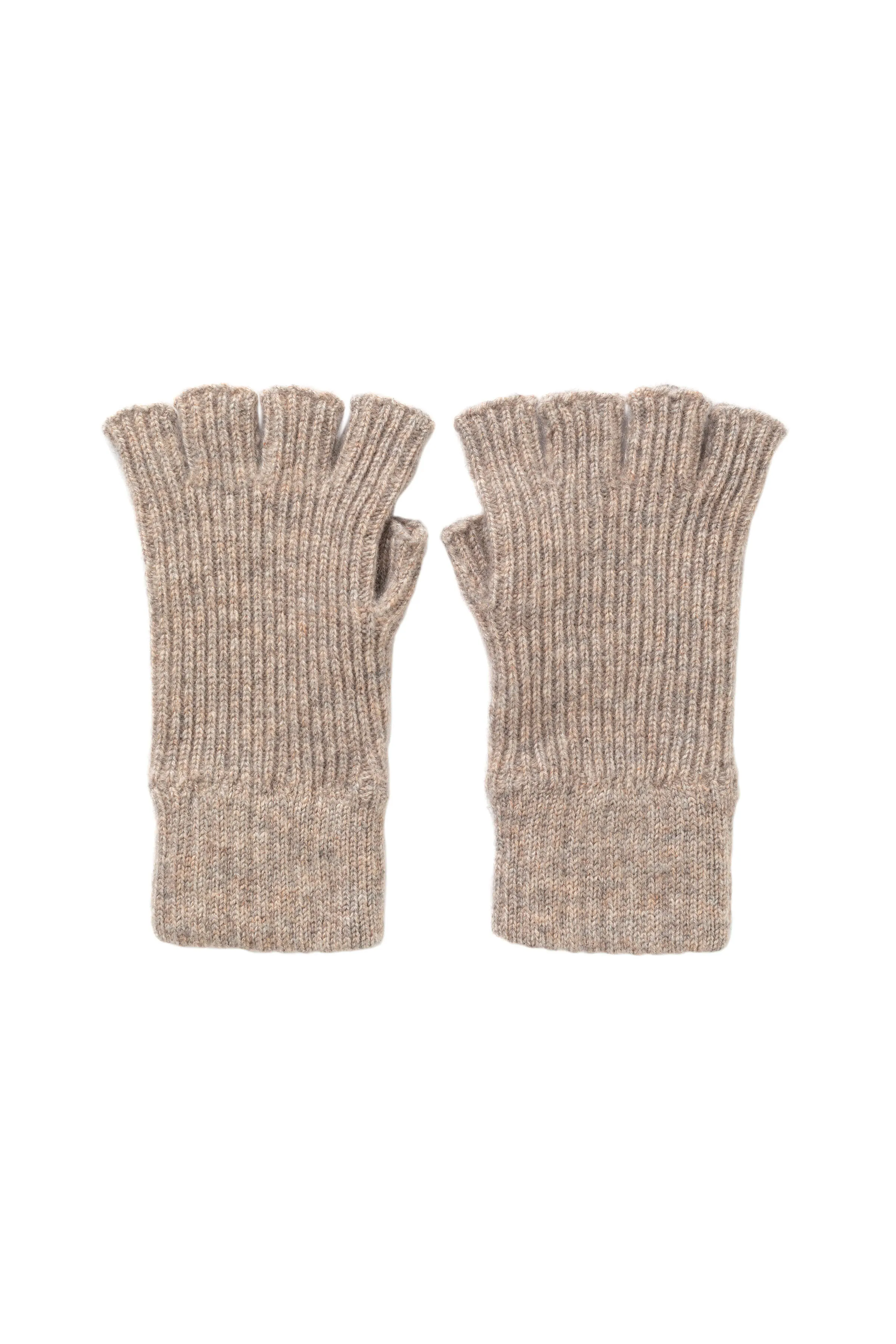 Ash Ribbed Cashmere Beanie & Fingerless Gloves