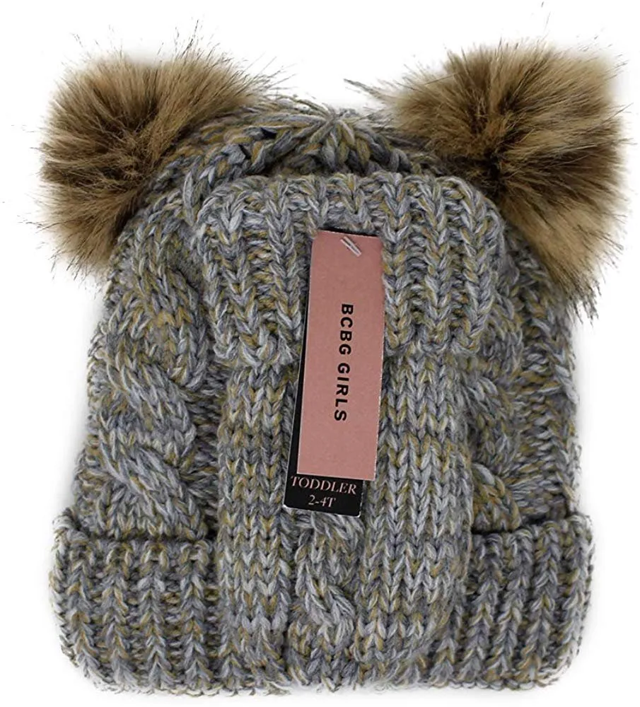 BCBG Girls Little Kid 2 Piece Faux Fur Beanie Cap with Pom Pom & Mitten Set