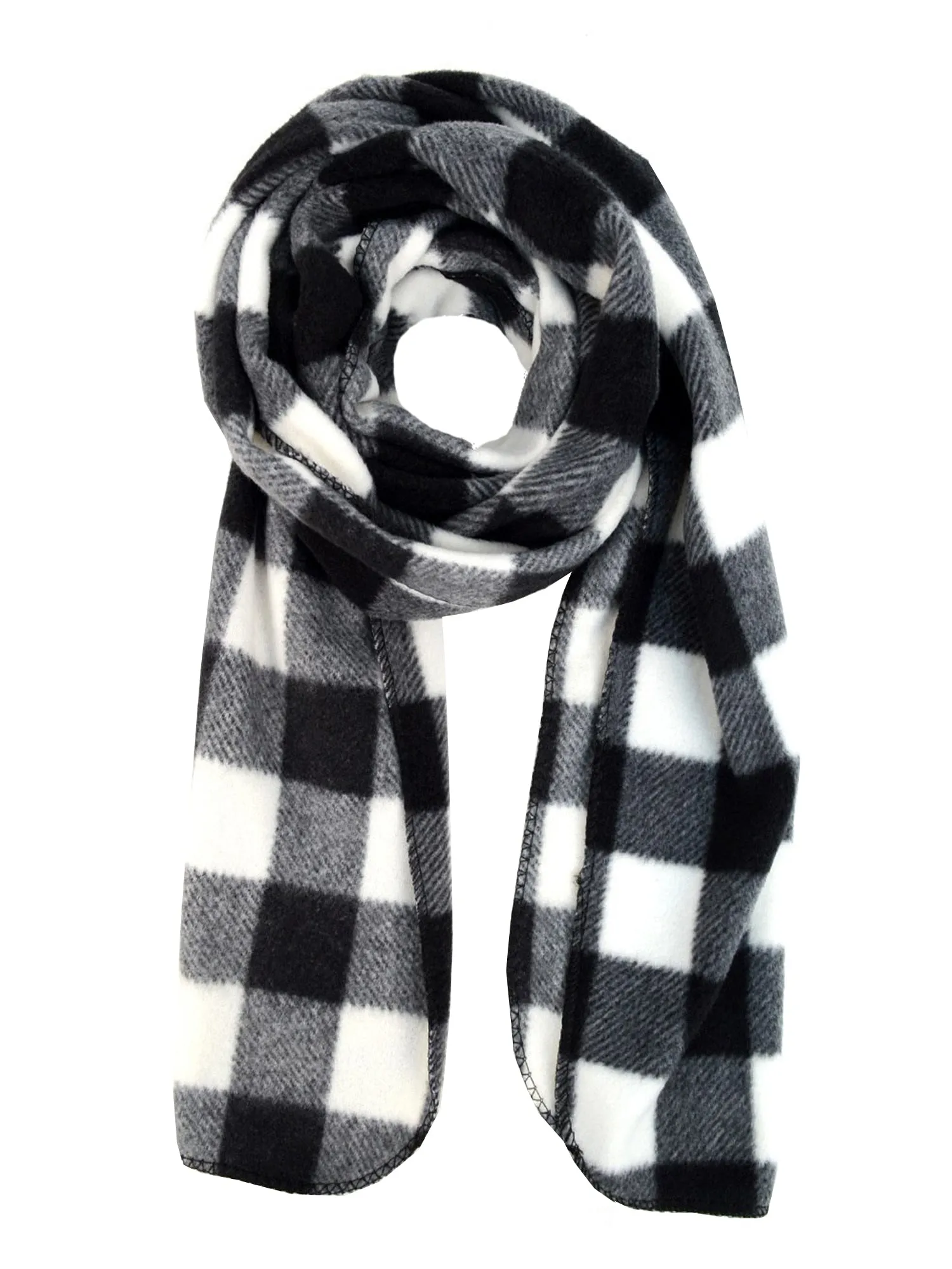 Black & White Plaid Print Fleece Scarf Glove & Hat Set