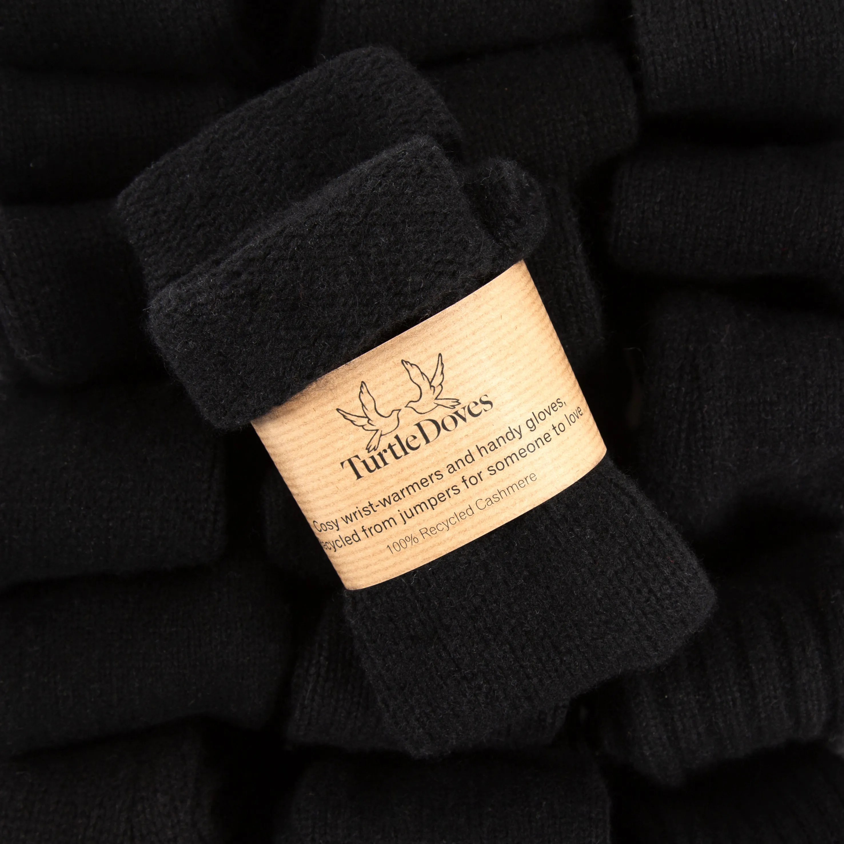 Black Chunky Knit Cashmere Fingerless Gloves