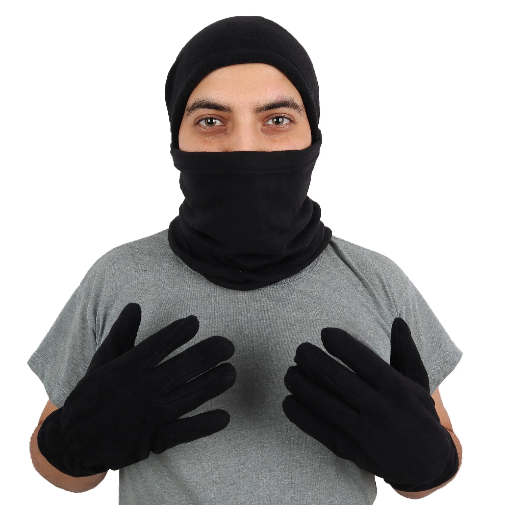 Black Fleece Beanie - Fleece Neck Collar - Fleece Gloves (Set of 3)