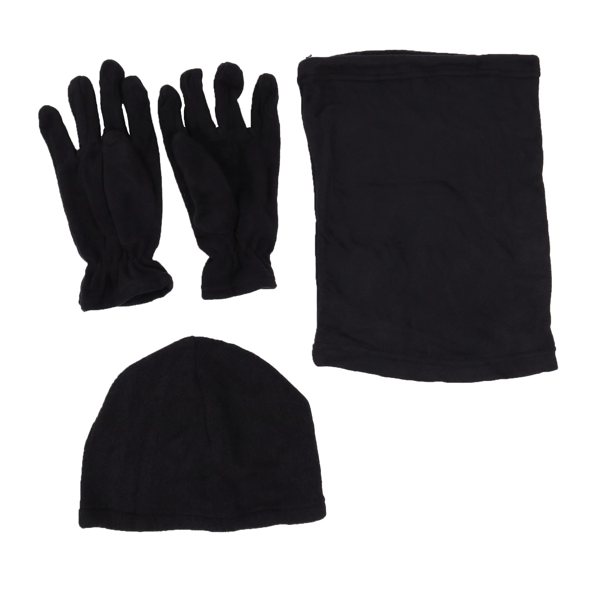 Black Fleece Beanie - Fleece Neck Collar - Fleece Gloves (Set of 3)