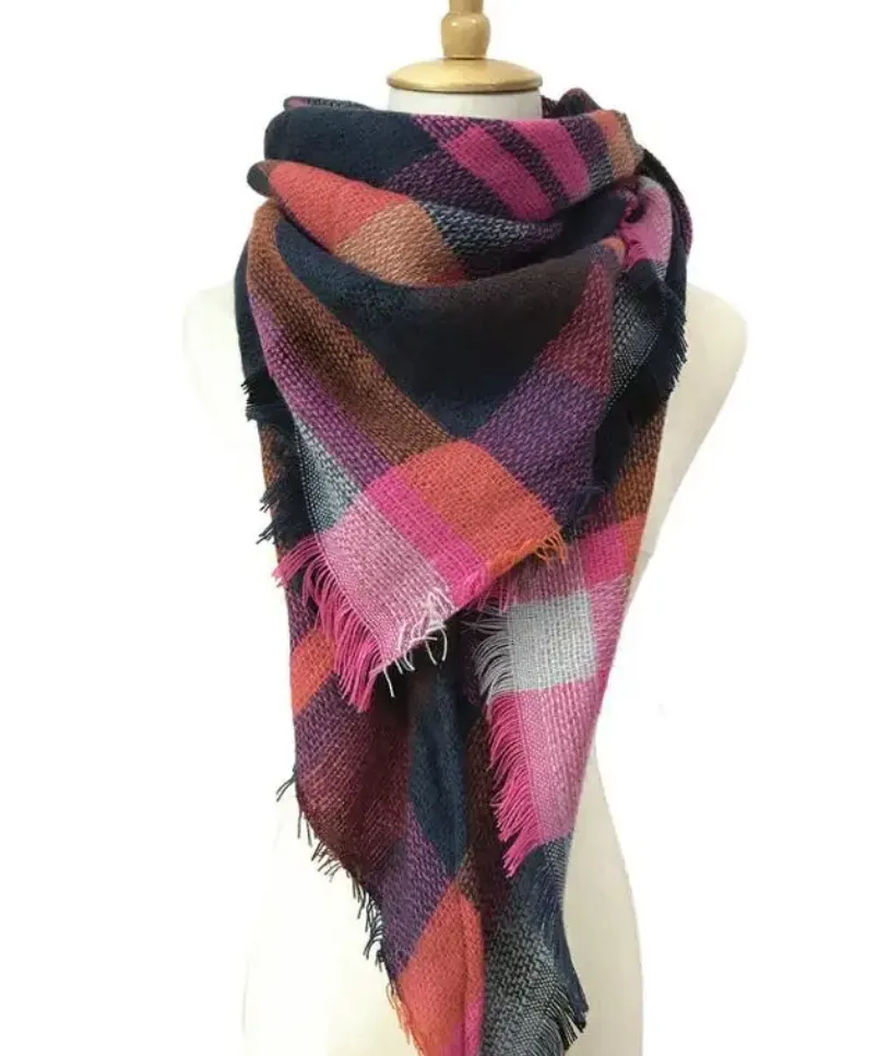 BLACK FRIDAY DEAL: Coral/Purple Plaid Triangle Blanket Scarf