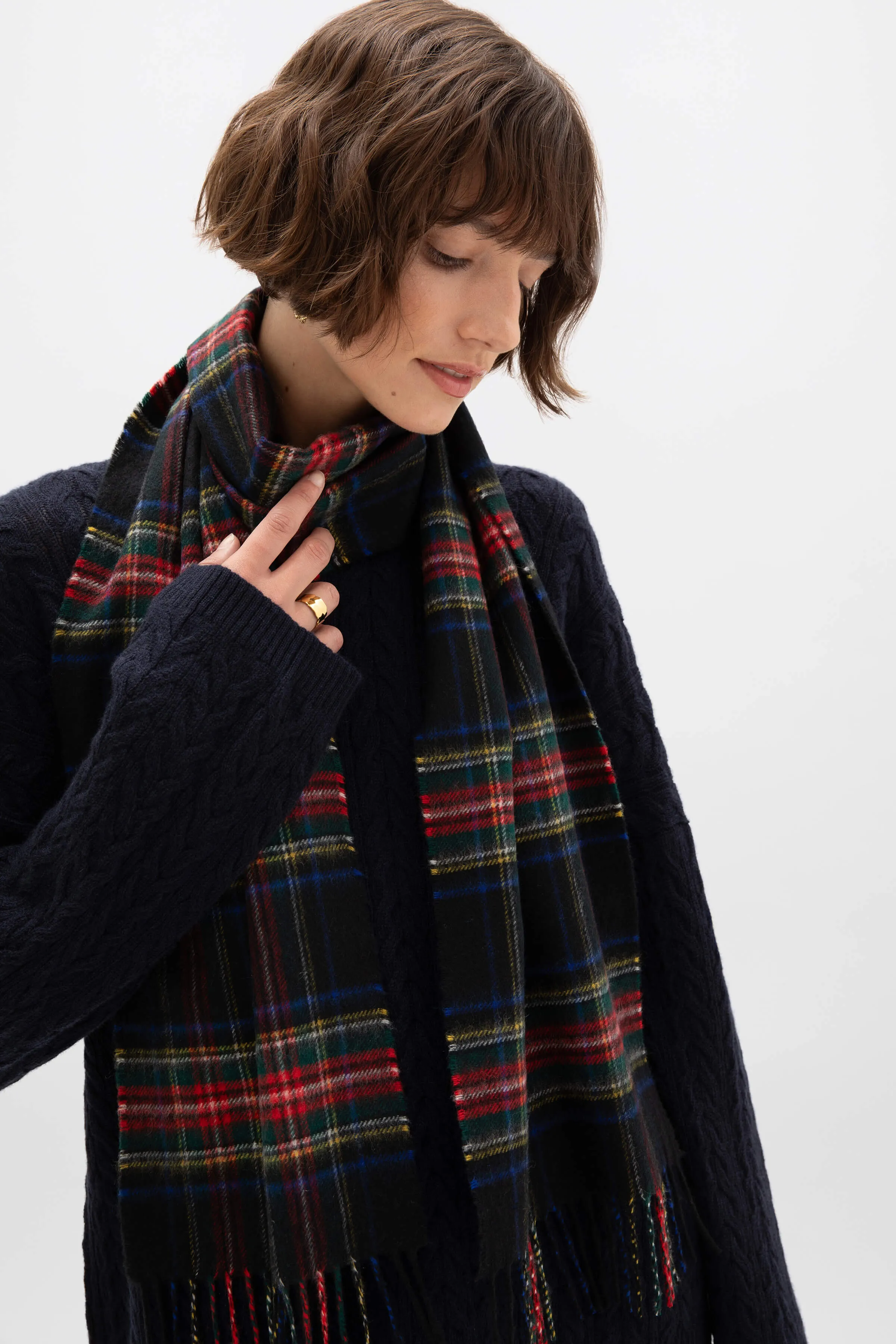 Black Stewart Tartan Cashmere Scarf