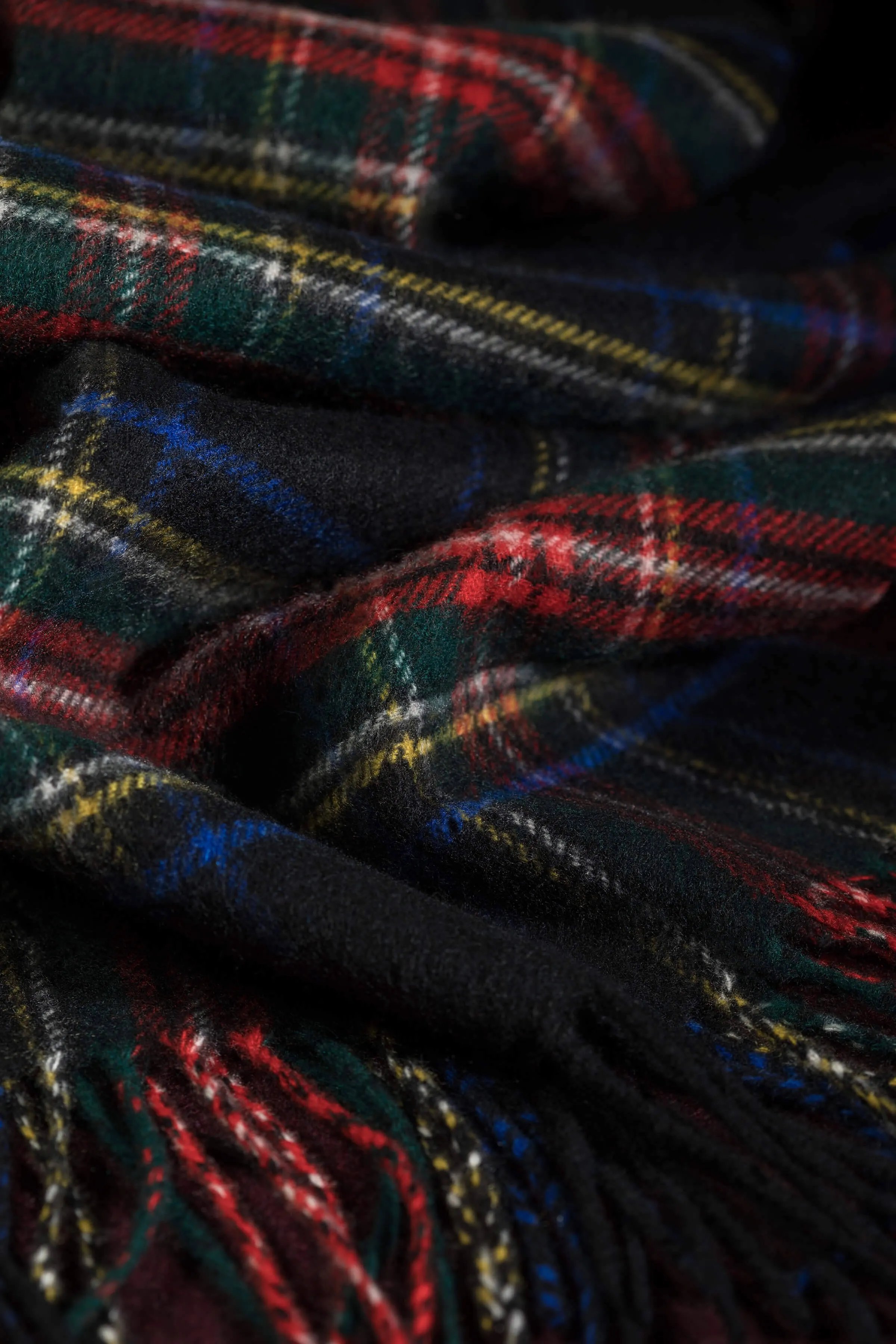 Black Stewart Tartan Wide Cashmere Scarf