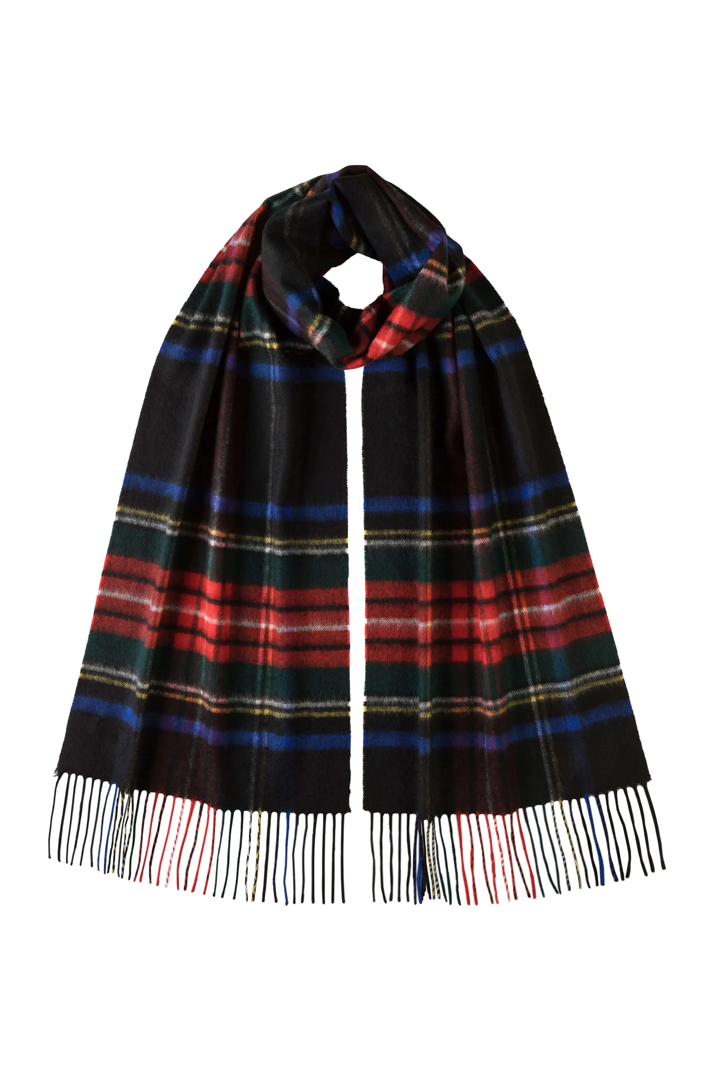 Black Stewart Tartan Wide Cashmere Scarf