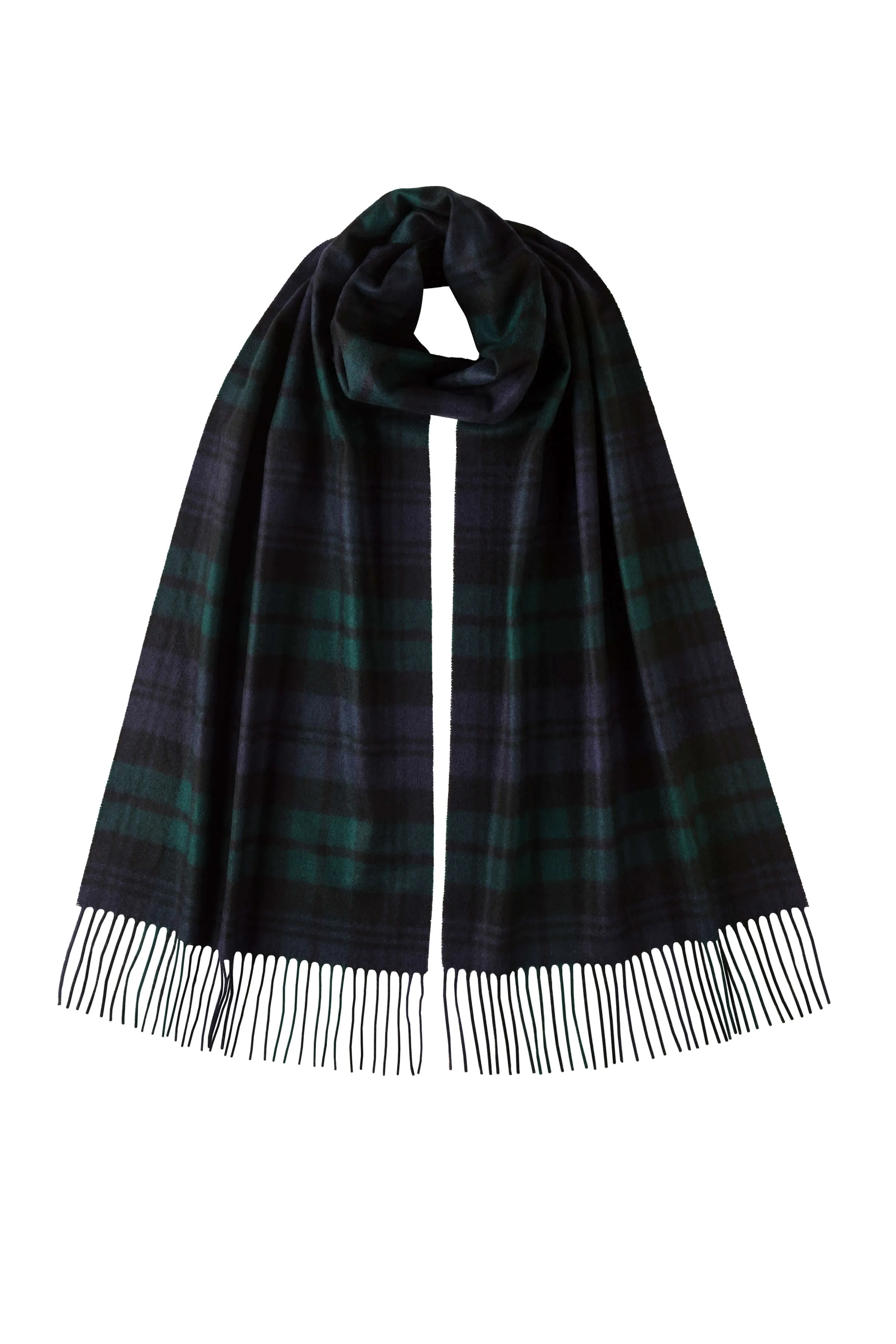 Black Watch Tartan Wide Cashmere Scarf