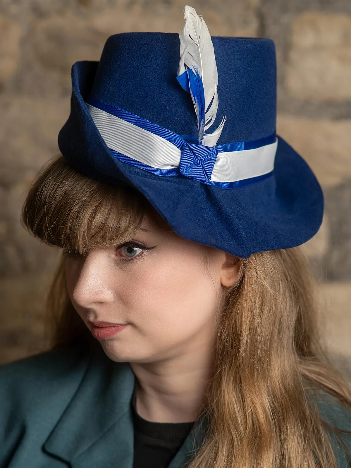 Blue 1940s Vintage Style Trilby Feather Hat