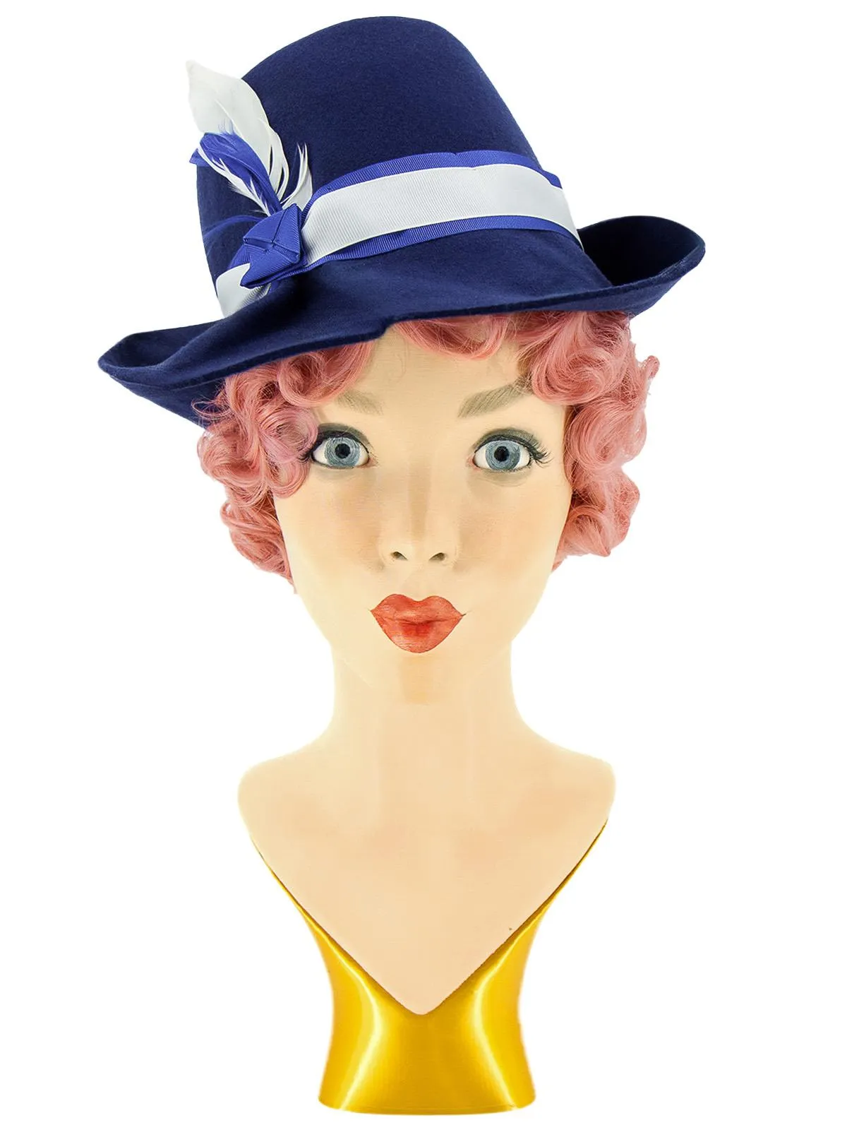 Blue 1940s Vintage Style Trilby Feather Hat