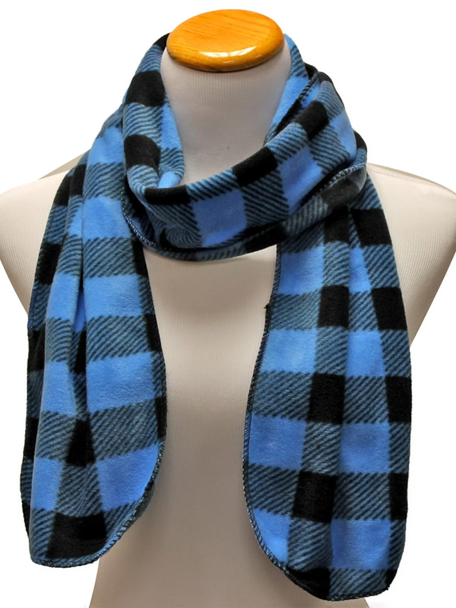 Blue & Black Plaid Fleece 3 Piece Hat Scarf & Glove Set