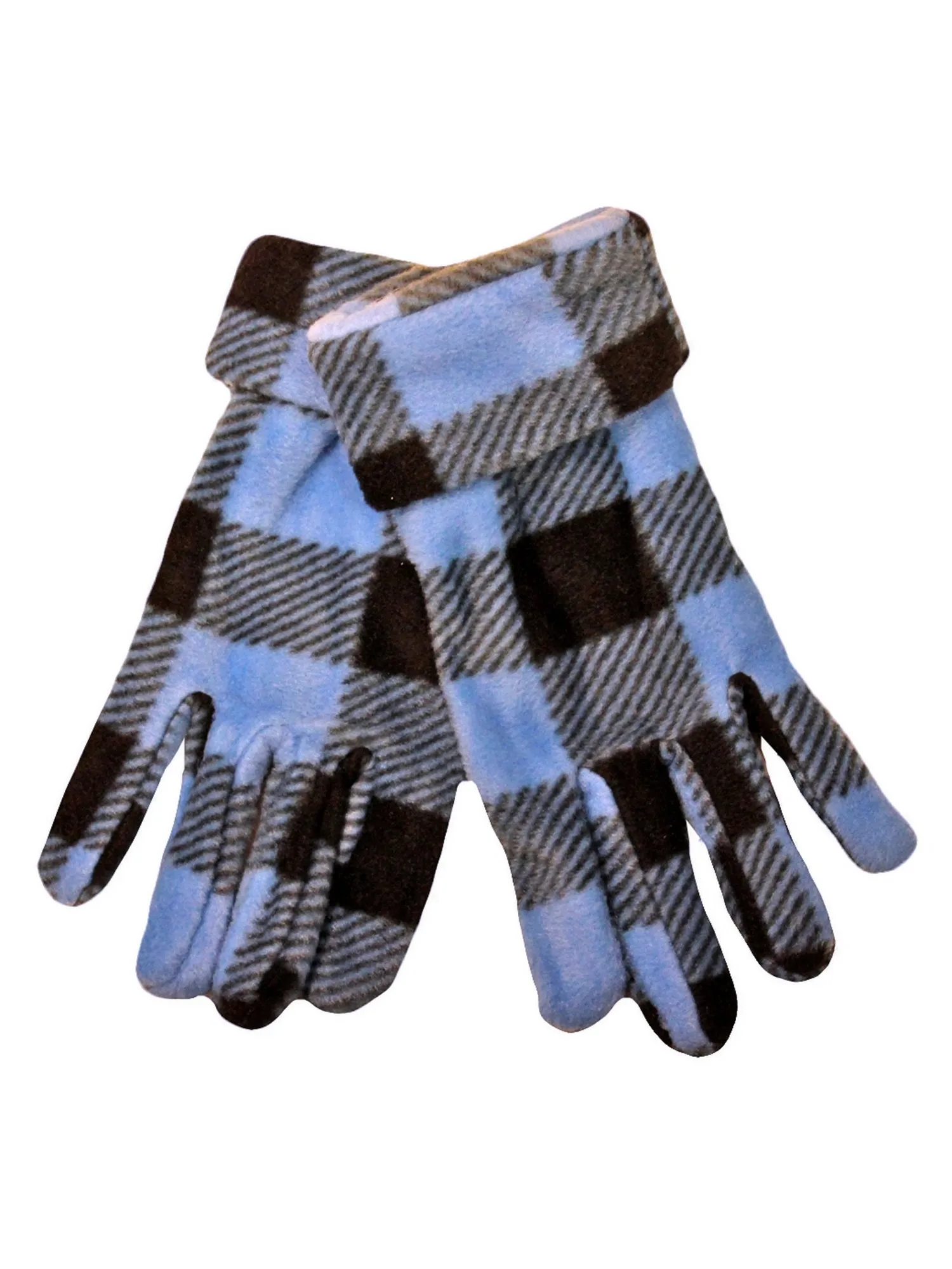 Blue & Black Plaid Fleece 3 Piece Hat Scarf & Glove Set