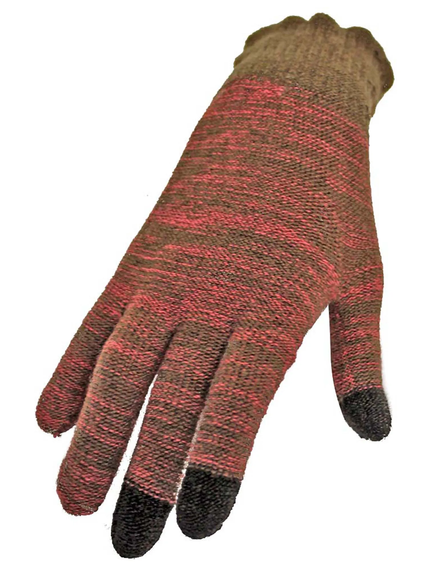 Brown & Pink Marled Knit Stretchy Texting Gloves