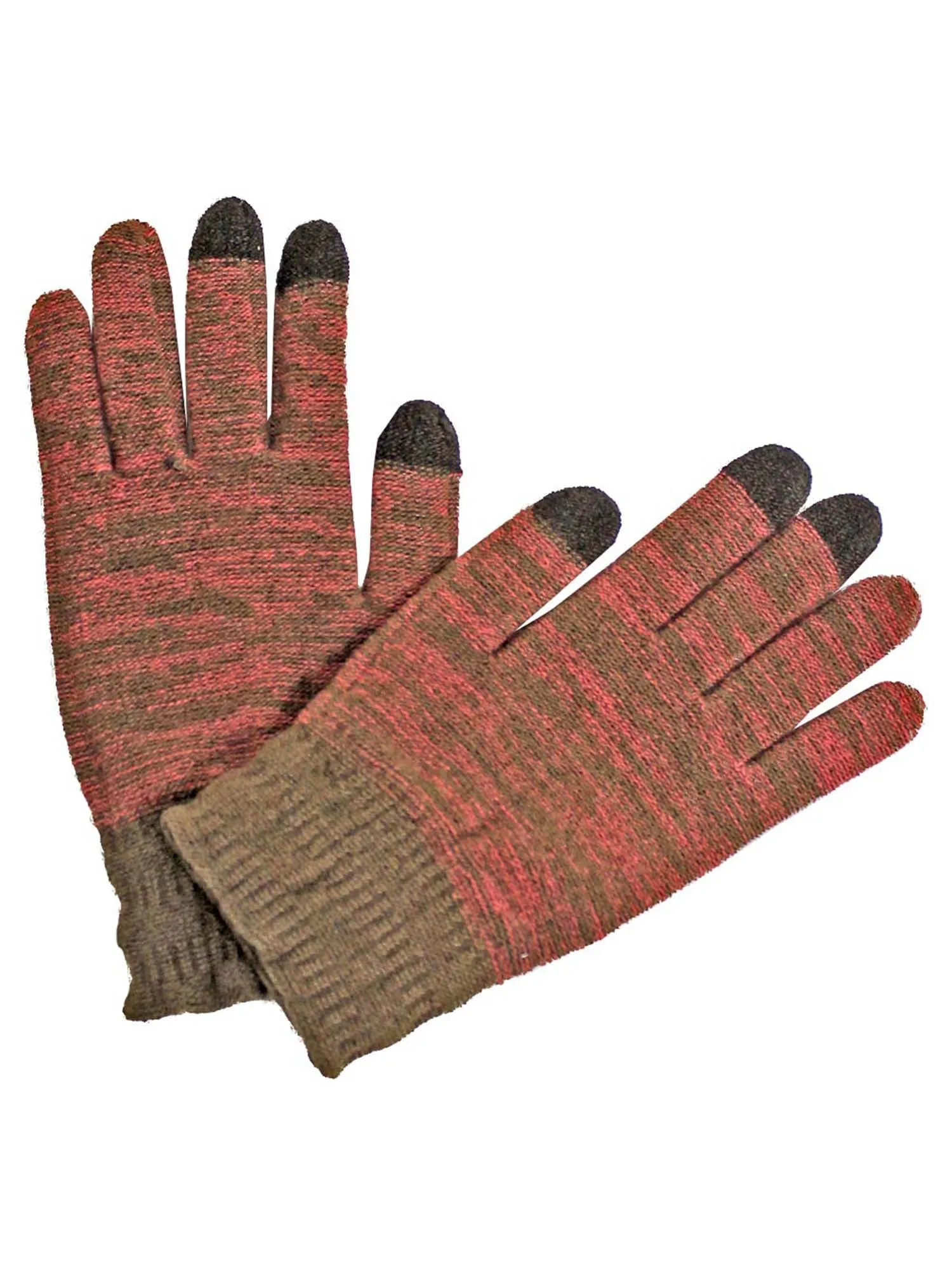 Brown & Pink Marled Knit Stretchy Texting Gloves