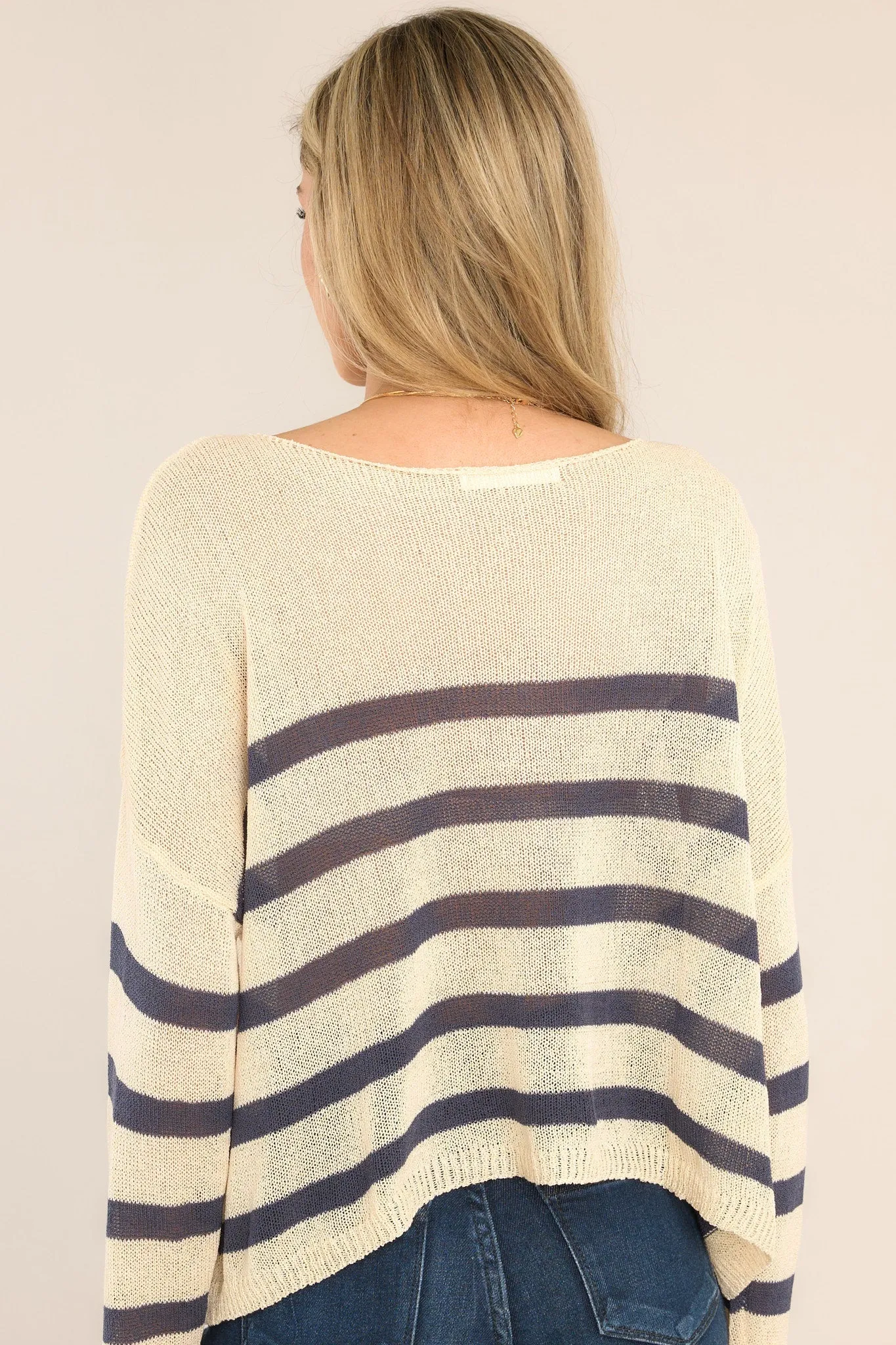 Burned Bridges Navy Striped Sweater