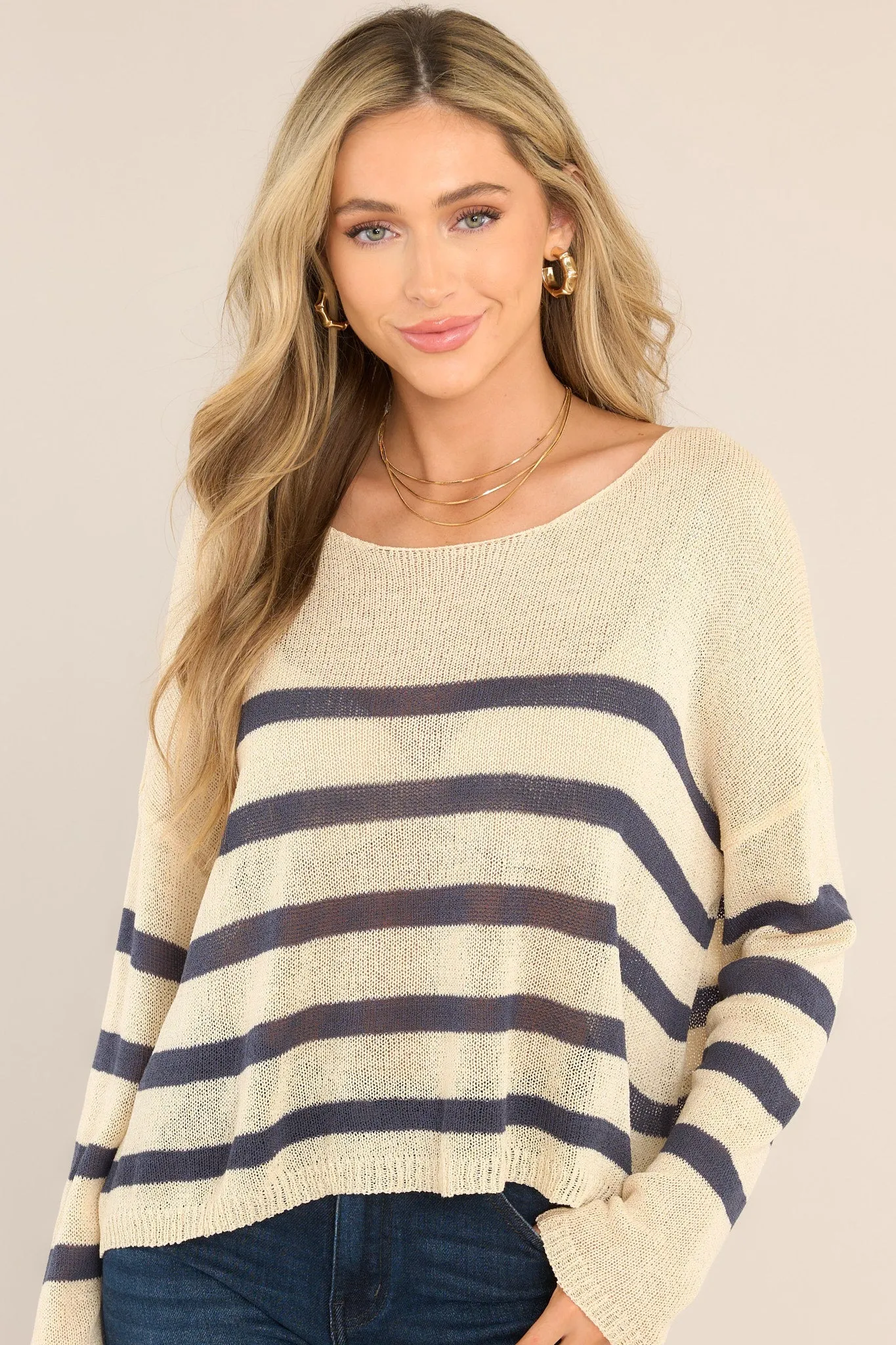 Burned Bridges Navy Striped Sweater