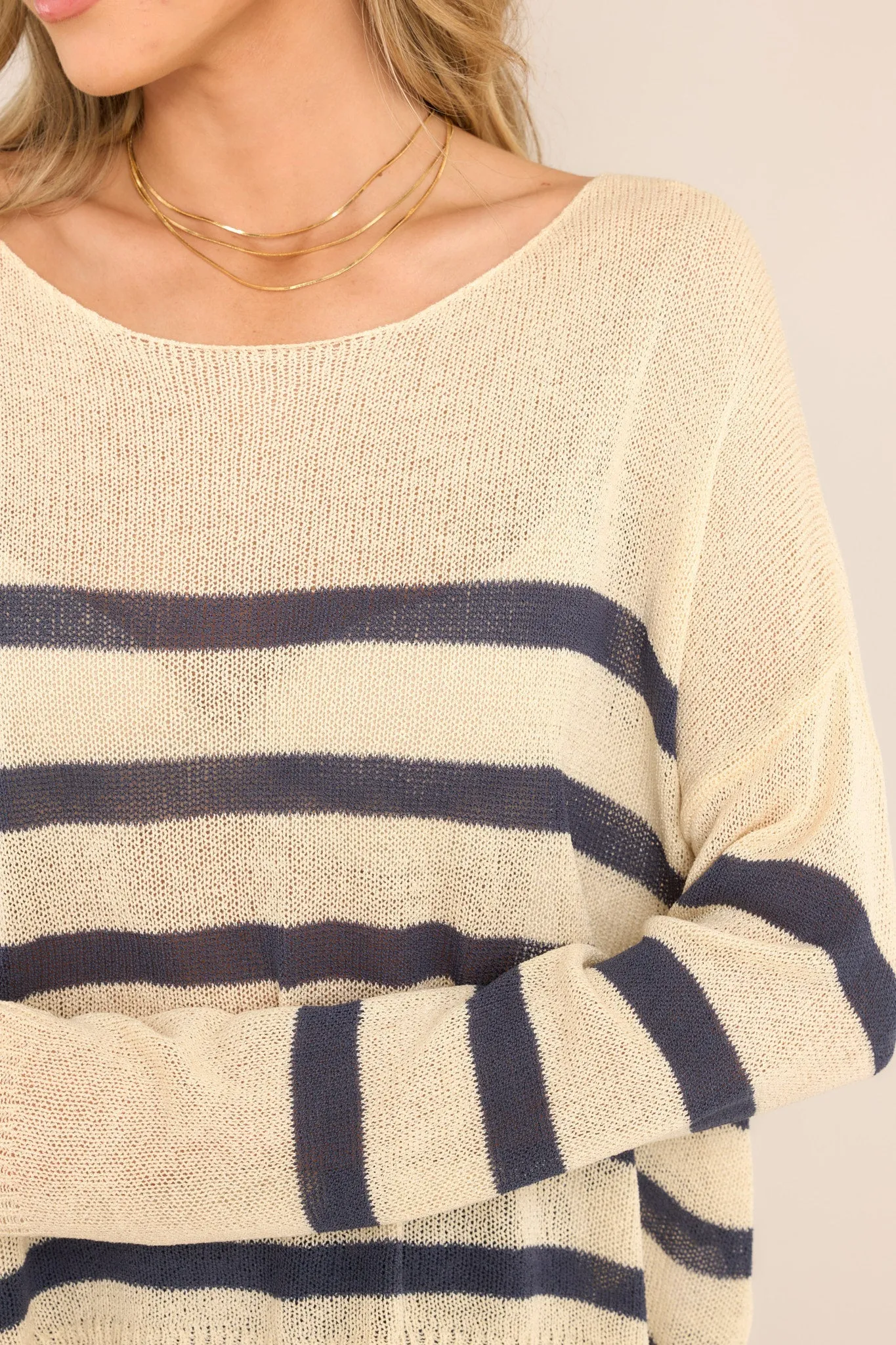 Burned Bridges Navy Striped Sweater