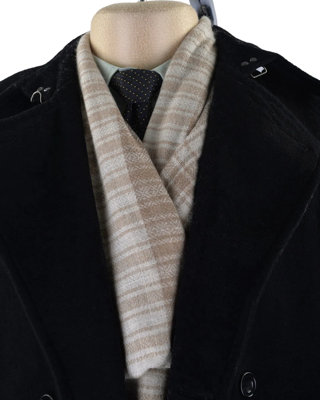 Cashmere Wool Scarf Fade Brown Cream Checks With Self Design