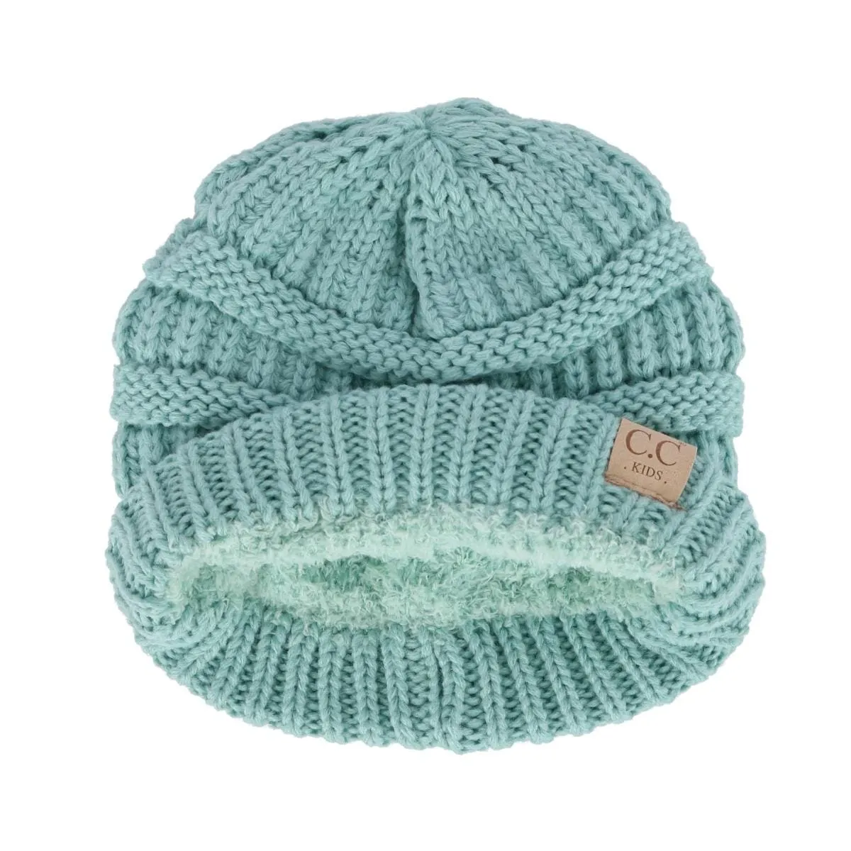 C.C Kids' One Size Fits Most Fuzzy Lined Solid Cable Knit Winter Beanie