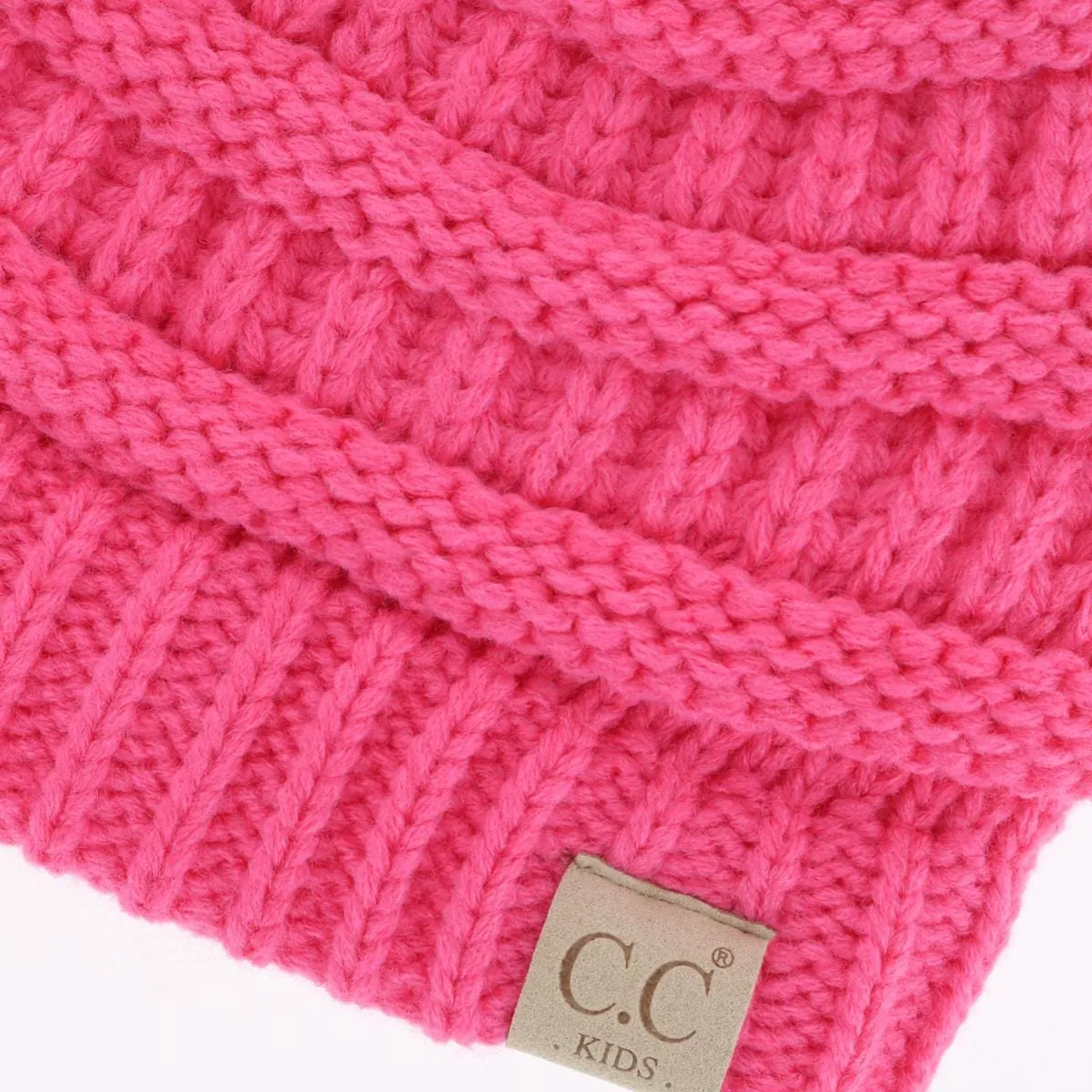 C.C Kids' One Size Fits Most Fuzzy Lined Solid Cable Knit Winter Beanie