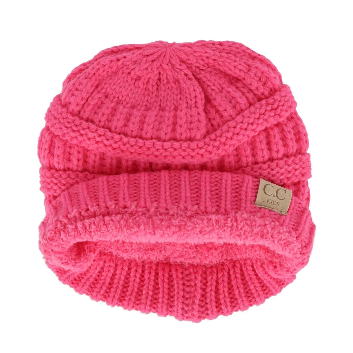 C.C Kids' One Size Fits Most Fuzzy Lined Solid Cable Knit Winter Beanie