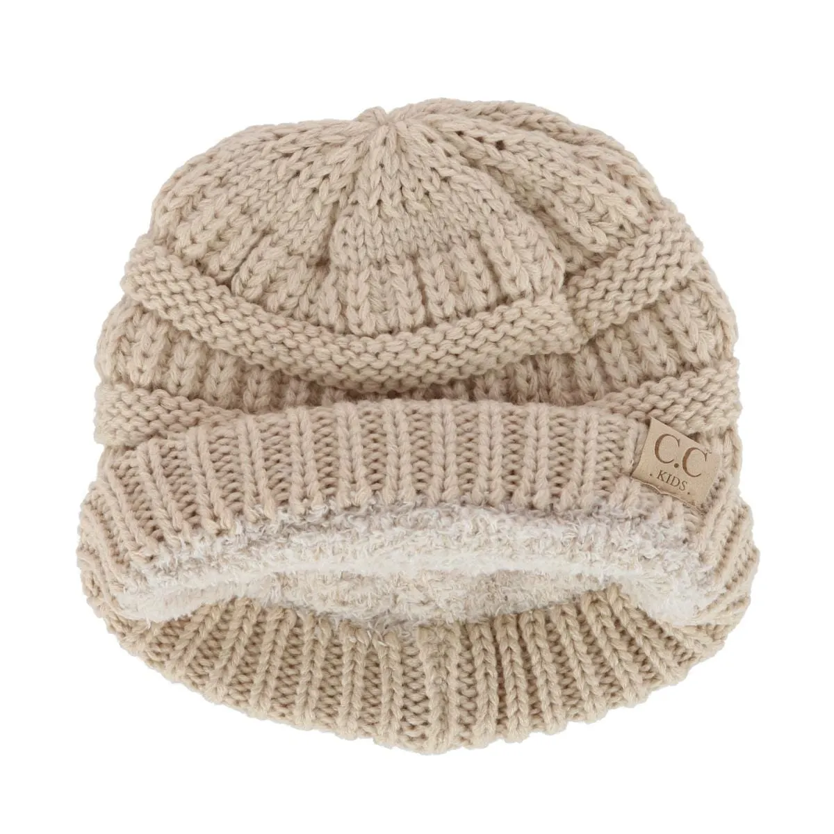 C.C Kids' One Size Fits Most Fuzzy Lined Solid Cable Knit Winter Beanie