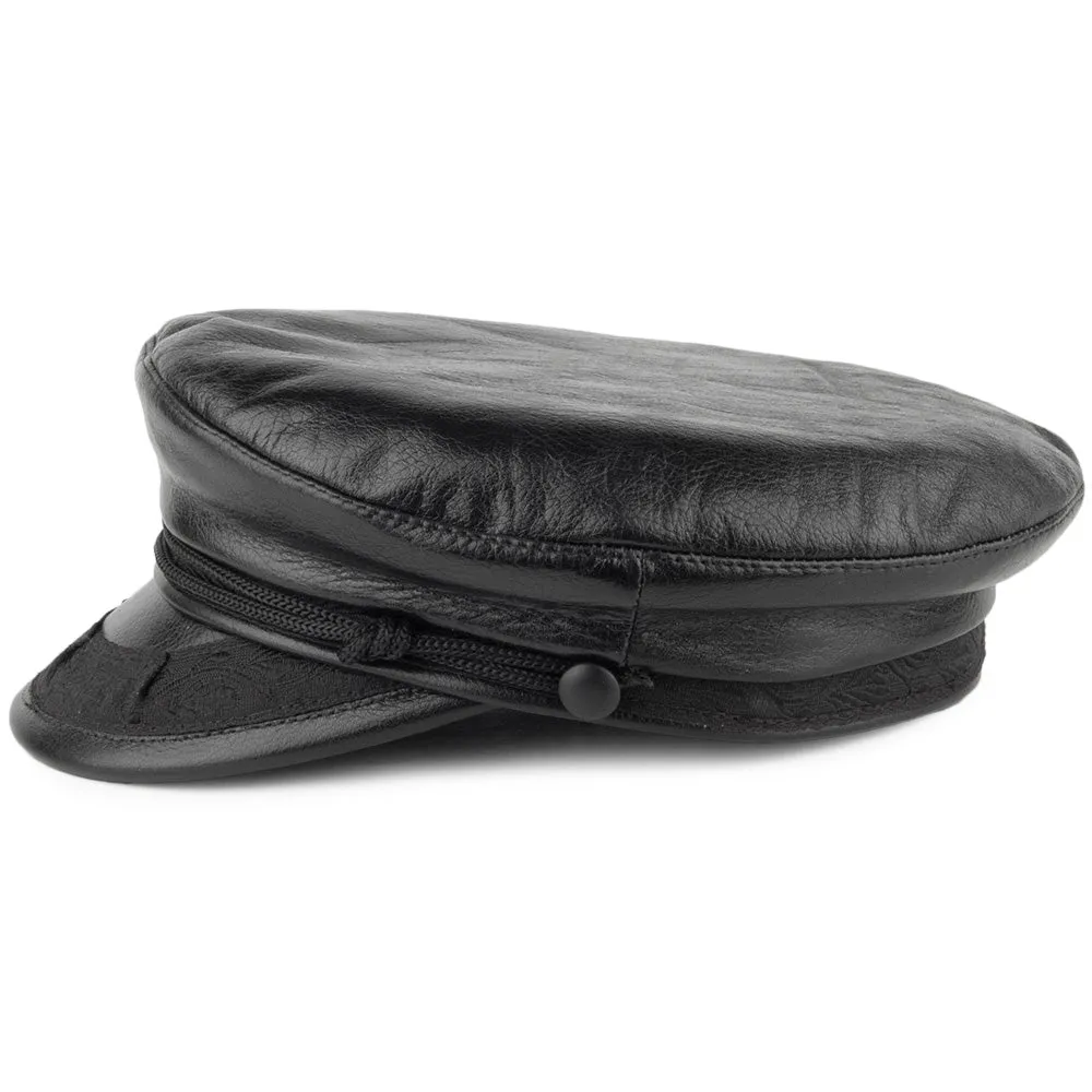 Classic Leather Greek Fisherman Cap - Black