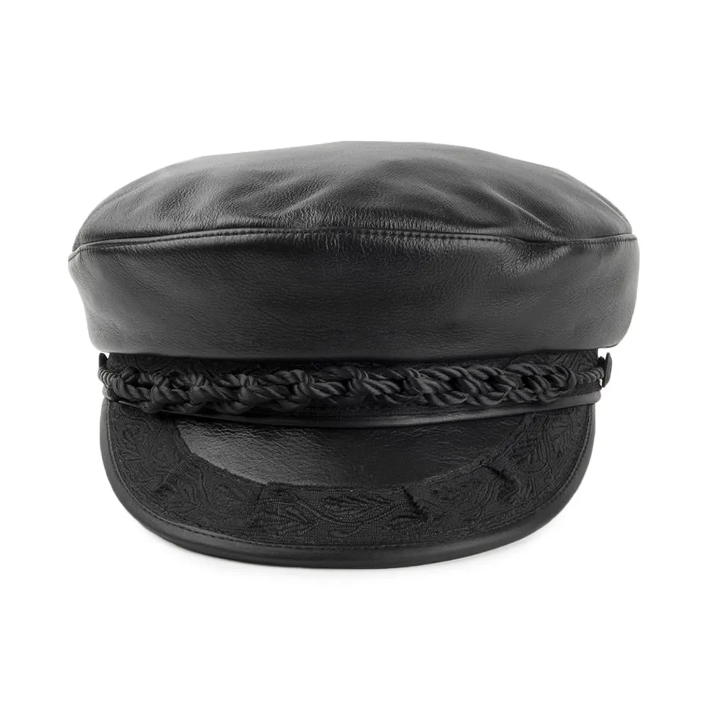 Classic Leather Greek Fisherman Cap - Black