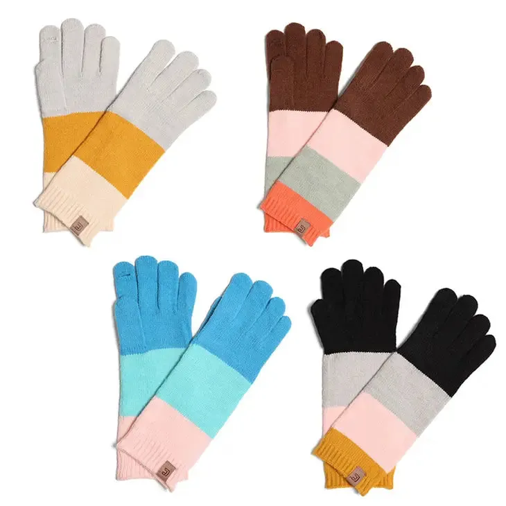 Color Block Cable Knitted Gloves - Several Colors